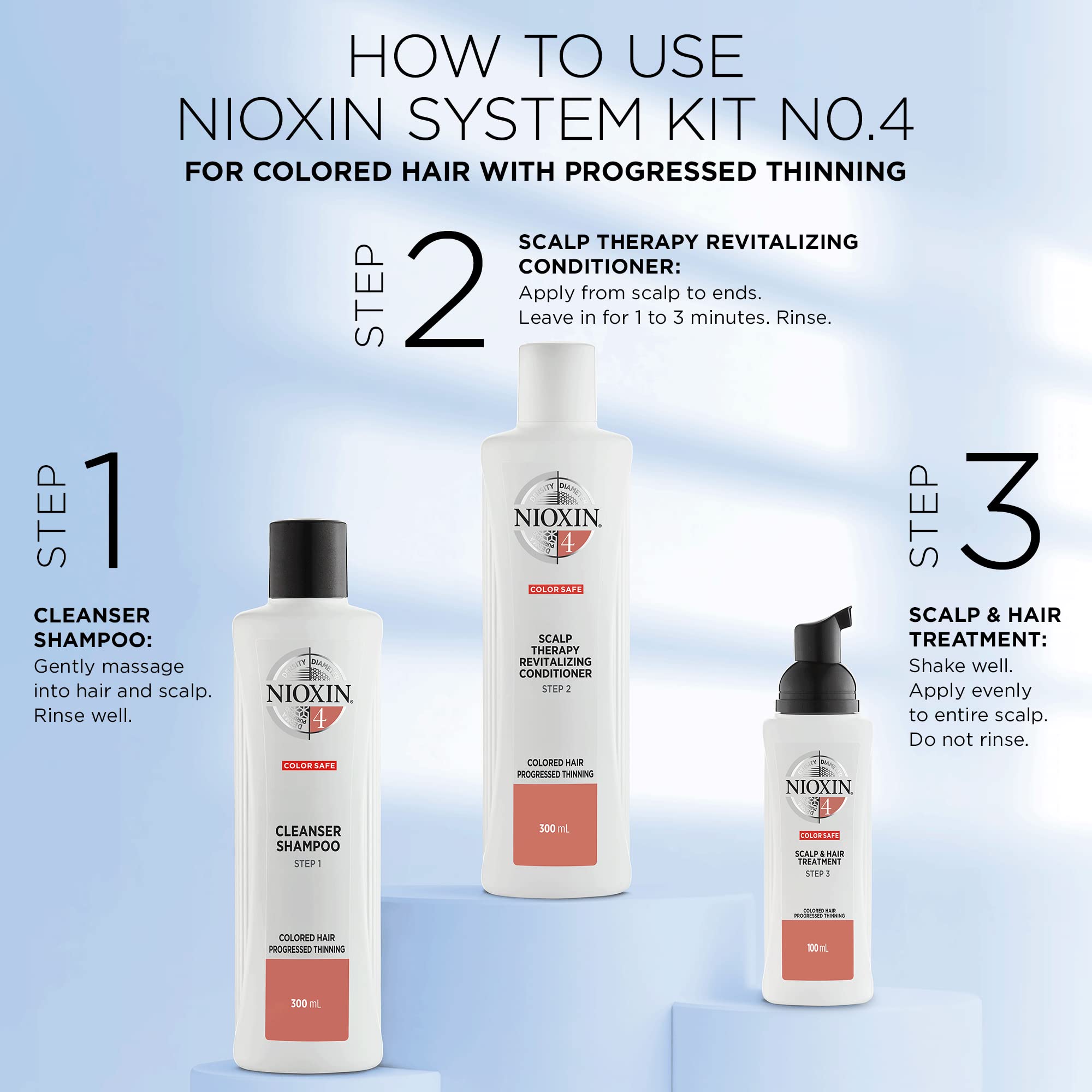 Nioxin 3-Part System | System 4 | Chemically Treated Hair with Progressed Thinning Hair Treatment | Scalp Therapy | Hair Thickening Treatment | Loyalty Kit
