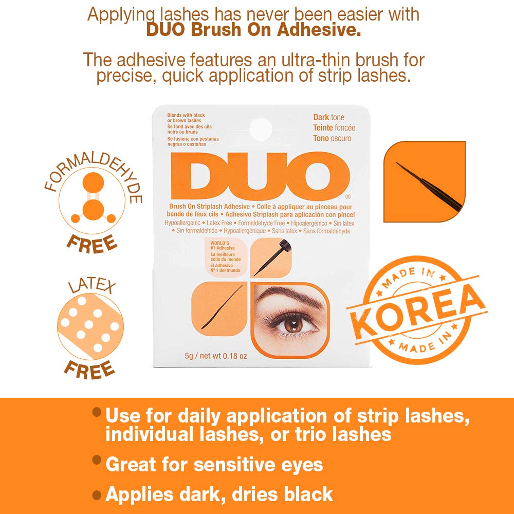 DUO Brush-On Strip Lash Adhesive - Dark Tone, Latex-Free, Quick-Drying, Long-Lasting Lash Glue for Strip & Individual Lashes, 0.18 oz, 1-Pack