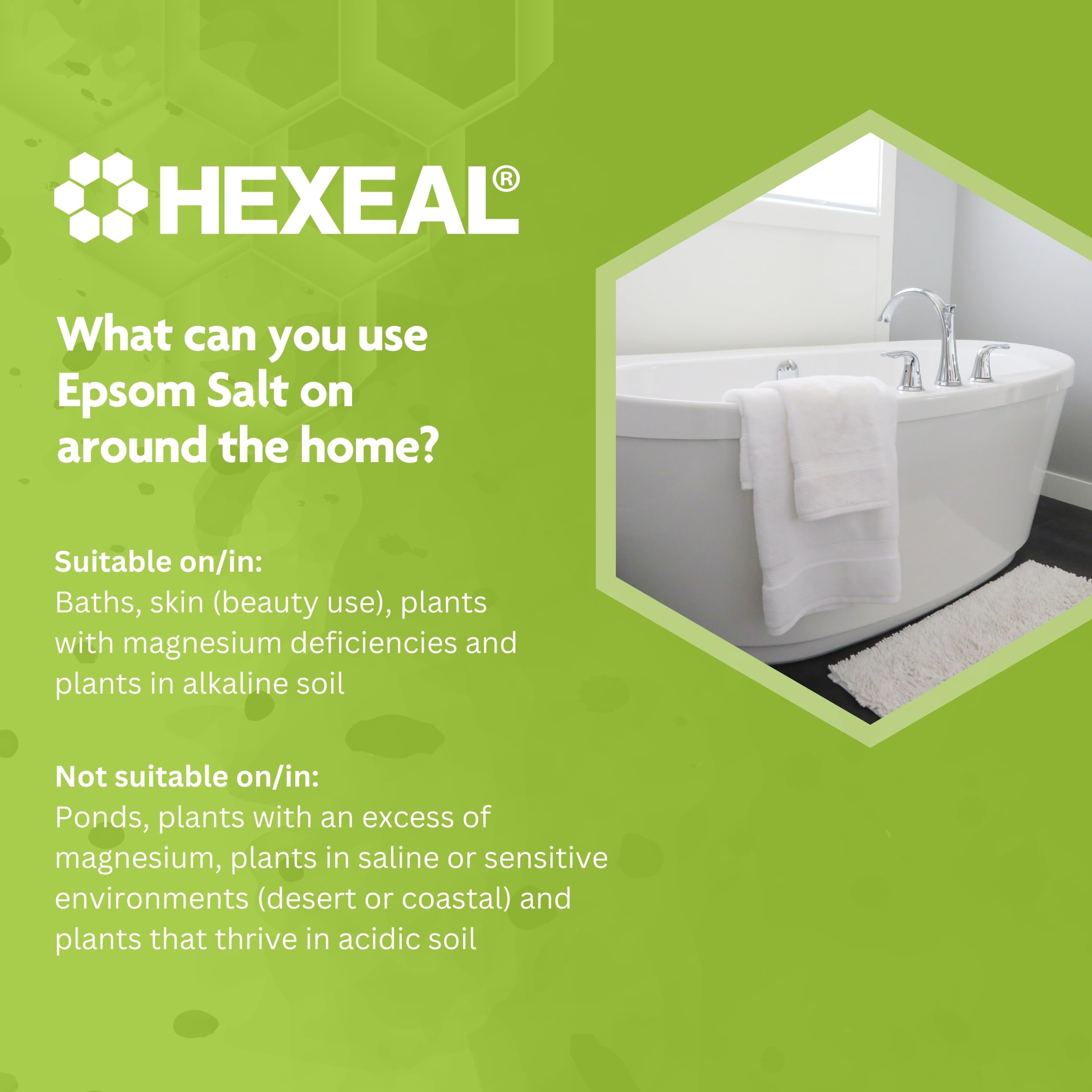 Hexeal Epsom Salt 25kg – 25kg Bag of Food Grade Magnesium Sulphate for Bathing, Gardening & Household Use – Suitable for Personal Care, Soil Enrichment, and More
