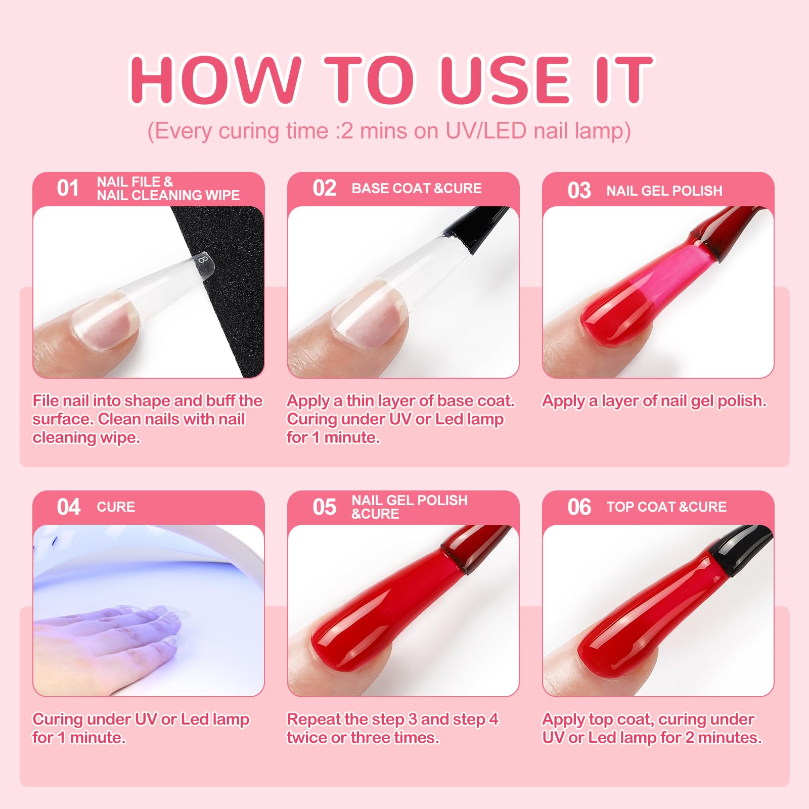 PEACECOLOR 60PCS Gel Nail Polish Set: Gel Nail Polish Starter Kit White Nude Glitter Red Colours with Base Coat and Glitter Matte & Glossy Top Coat Manicure Kit DIY Home Gifts for Women