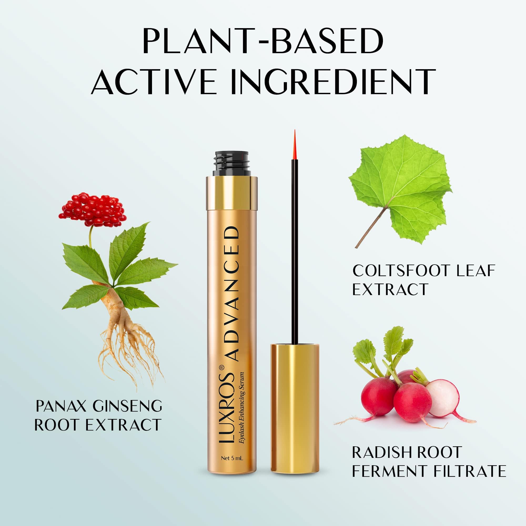 Eyelash Growth Serum 5 mL: Get Thick, Strong Lashes in Just 3-4 Weeks with Our Plant-Based Eyelash Enhancer Serum - No Parabens - Made in USA