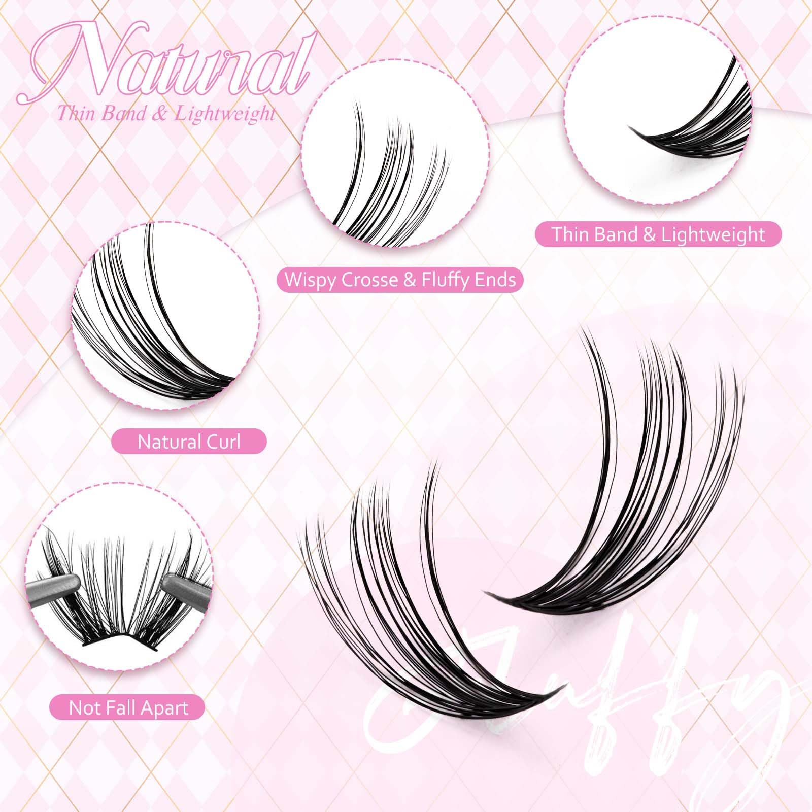 DIY Lash Extension Kit Individual Lashes Clusters Lash Bond and Seal, Clusters Lash Glue Remover and Eyelash Tweezers for Eyelash Extensions (40D-0.07D, 12-18mm, Kit)