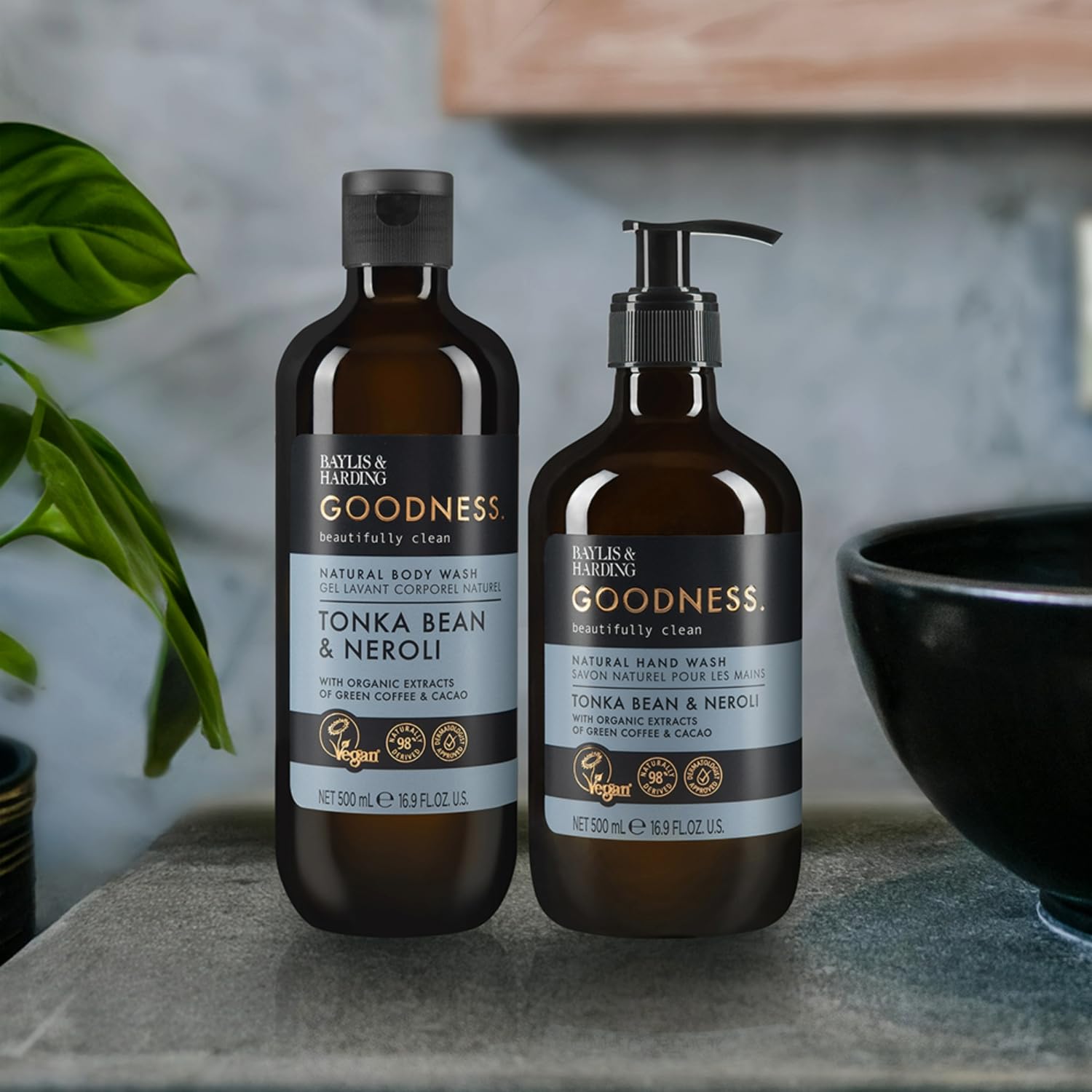 Baylis & Harding Goodness Tonka Bean & Neroli Body Wash, 500 ml (Pack of 3) - Vegan Friendly