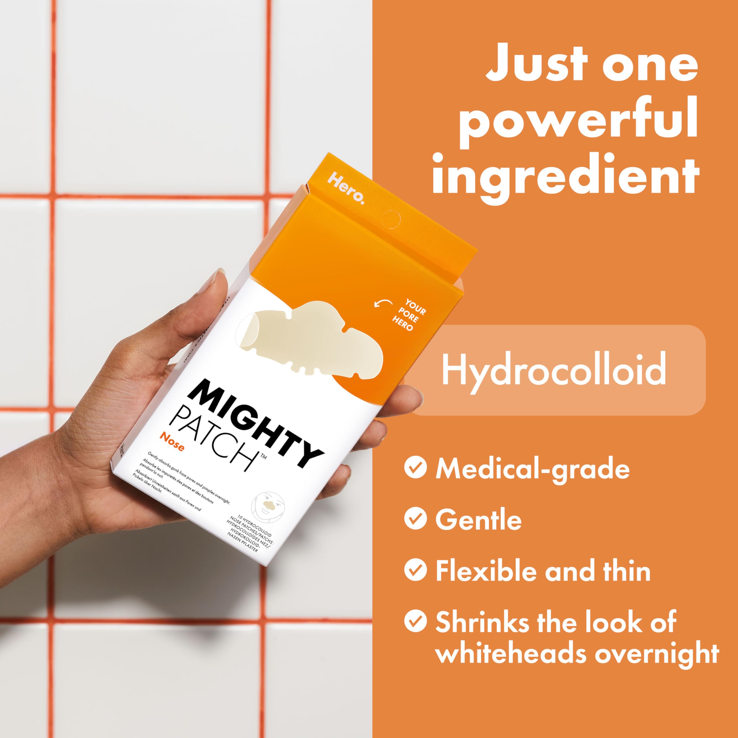 Hero Cosmetics Mighty Patch Nose, XL Hydrocolloid Spot Patches for Overnight Use, Absorb Gunk in 6 to 8 Hours, 10 Patches