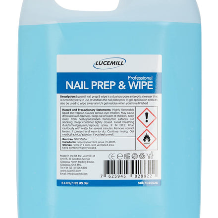 Lucemill Nail Prep & Wipe Gel Nail Polish Cleanser I 5 Litre | Professional Formula for Gel Nails, Acrylics & Nail Tips | Alcohol for Nails & Gel Wipe Off Solution