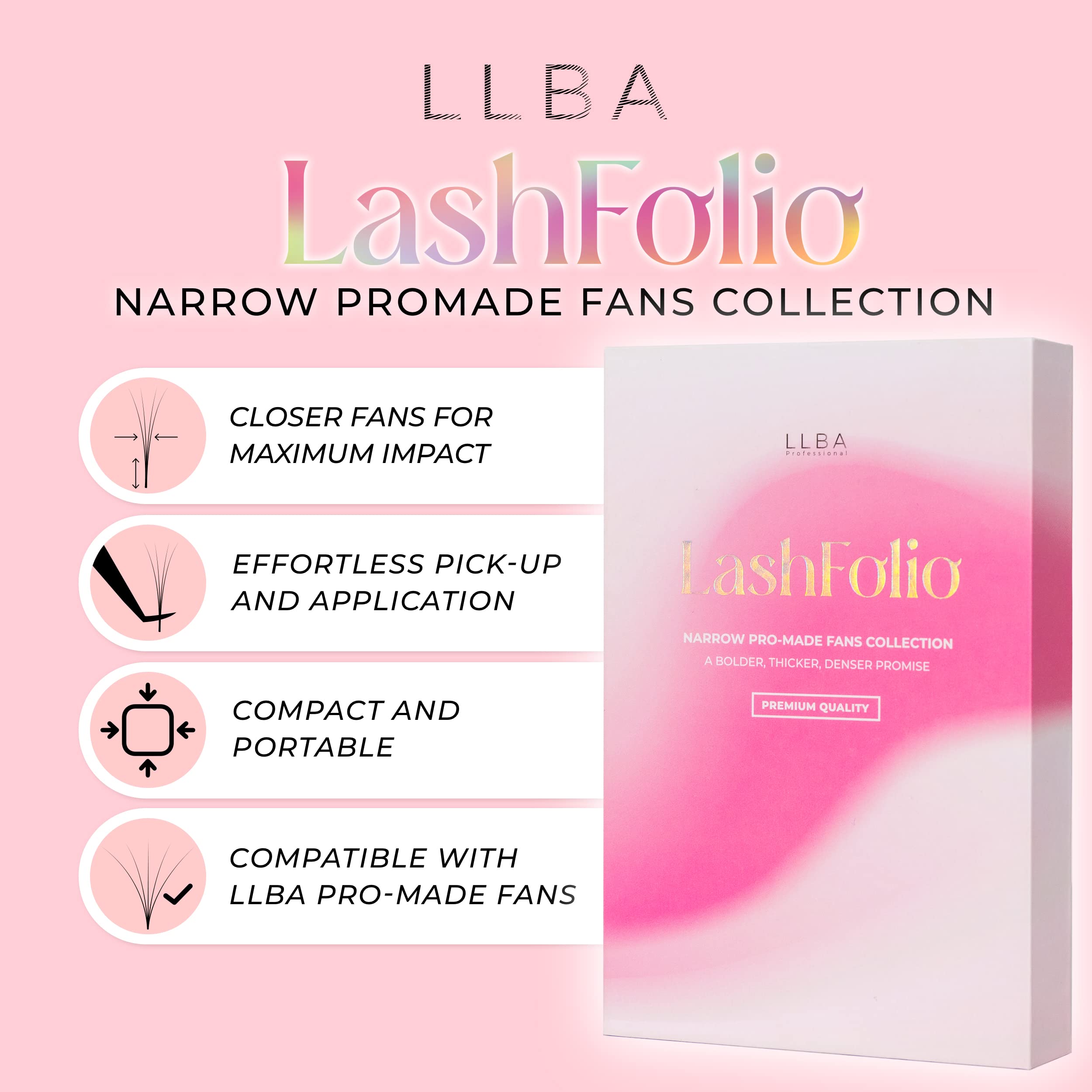 LLBA LashFolio Narrow Promade Fans | Handmade Volume Eyelashes | Multi Selections 5D~10D | C CC D Curl | Thickness 0.03~0.07mm | 8-15mm Length | Long Lasting & Easy Application (5D-0.07 D 8mm-15mm)