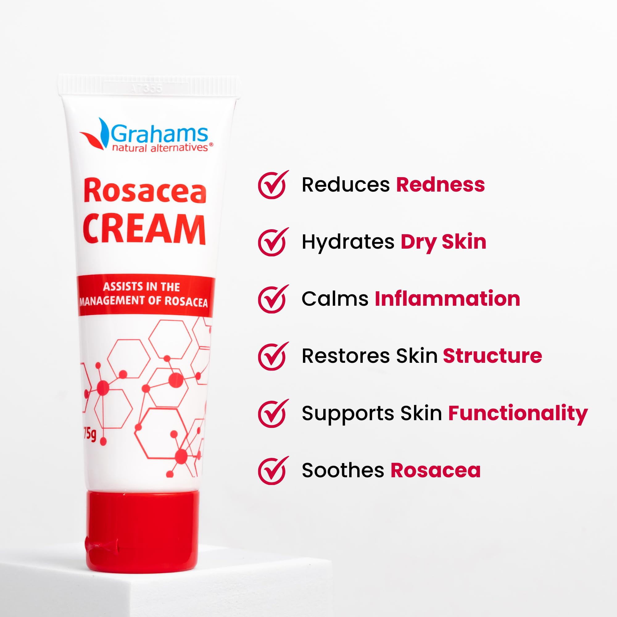Grahams Natural Rosacea Cream - Clinically Proven Anti-Redness Treatment for Face to Soothe, Moisturise, Hydrate & Calm Sensitive Rosacea-Prone Skin | Hypoallergenic, Steroid-Free (75g)