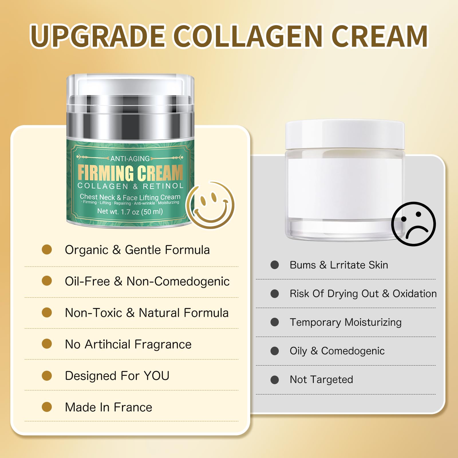 Anti Aging Firming Neck Cream - Anti Wrinkle Collagen Cream, Face Moisturizer Retinol Cream, Chest Neck & Face Cream Repairing|Lifting|Moisturzing Skin Care for Men | Women(1.7 OZ)