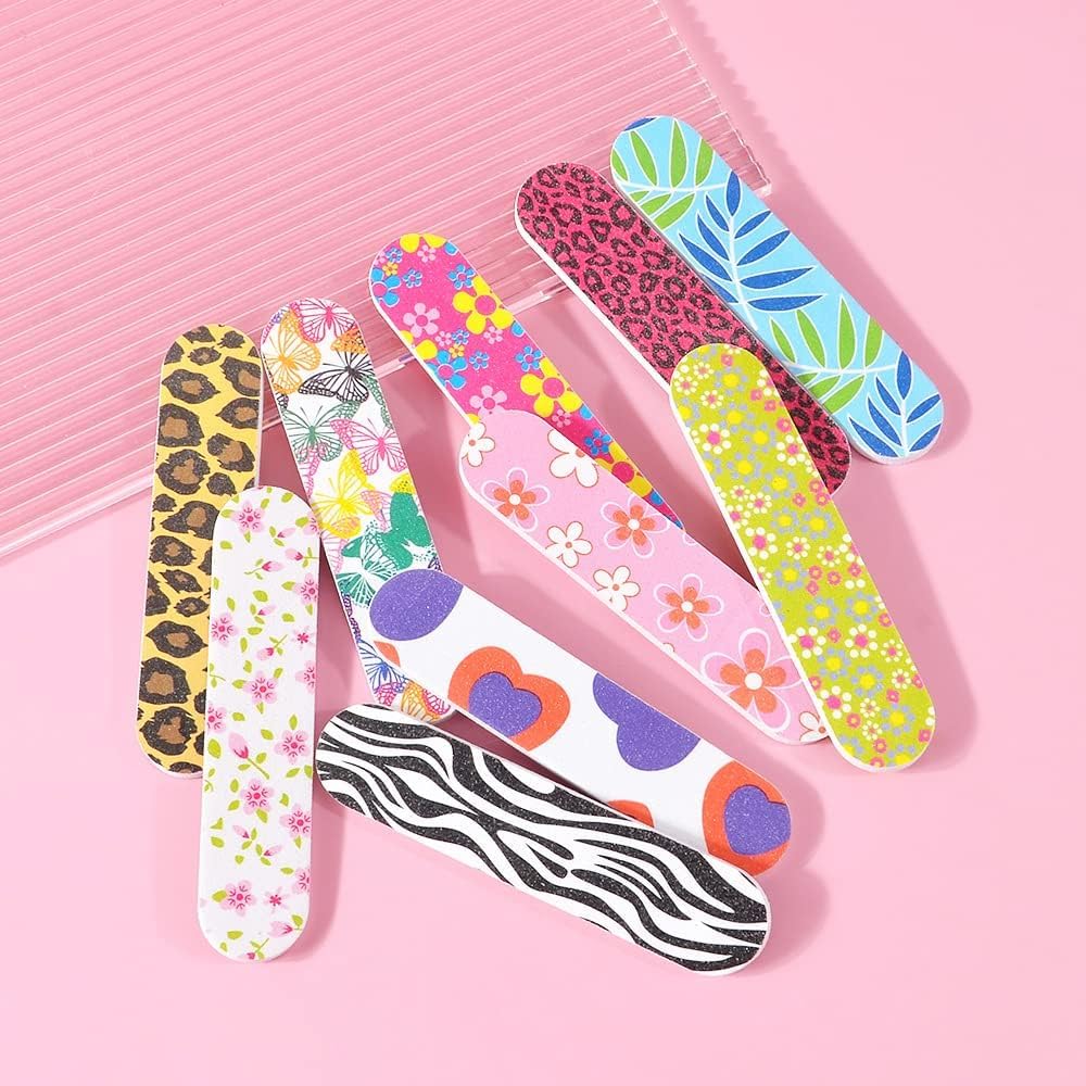 VIKKI 20PCS Wood Nail Files, Double Sided Mini Emery Board 180/240 Grit, Colorful Floral Fingernail Buffering Files, Manicure Tools, Nail Styling Tools, Pet Grooming Tools