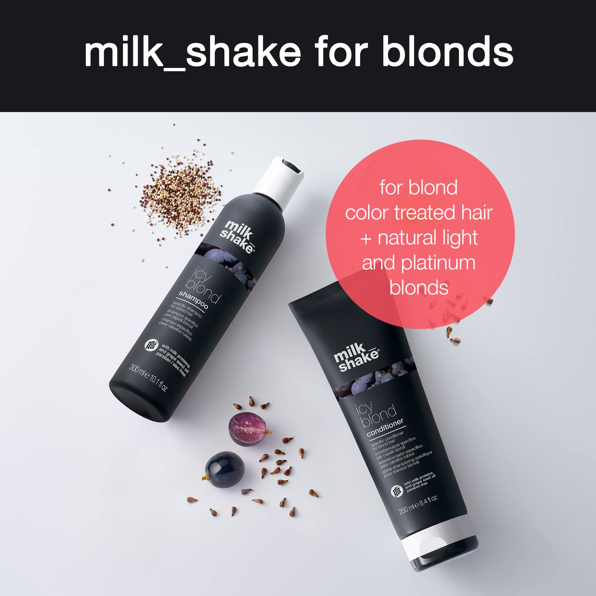 milk_shake icy blond conditioner | toning conditioner with black pigment to neutralize yellow and brass in platinum blonde hair | smooths, hydrates, and brightens cool tones | 8.4 Fl Oz