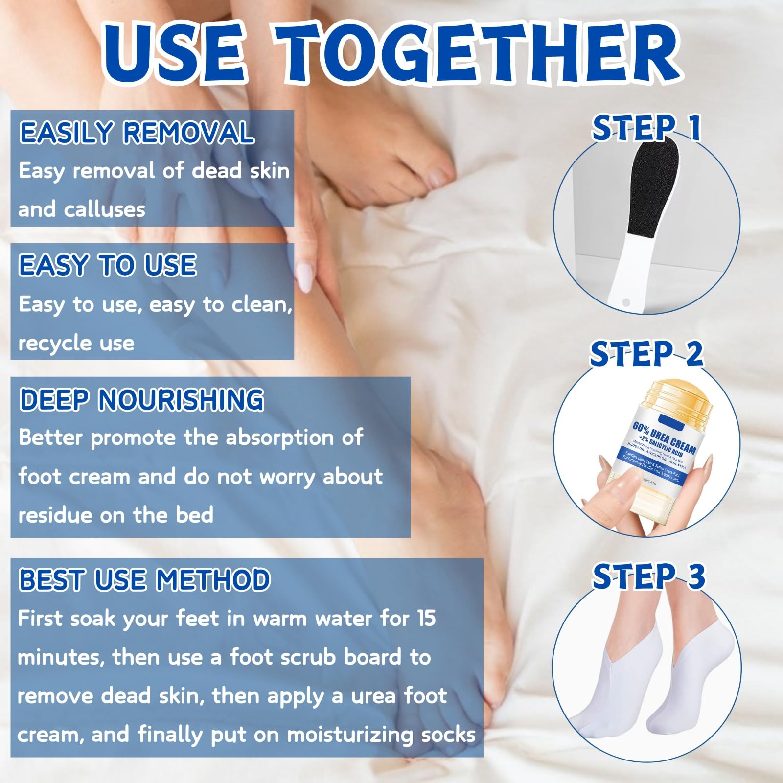 Urea Cream 60 Percent for Feet,4PCS Urea Foot Cream Upgrade Set with 2PCS 60% Urea Foot Cream,1Pairs Moisturizing Socks and 1 Foot File,Cracked Heel Repair Cream,Cracked Heels and Dry Skin