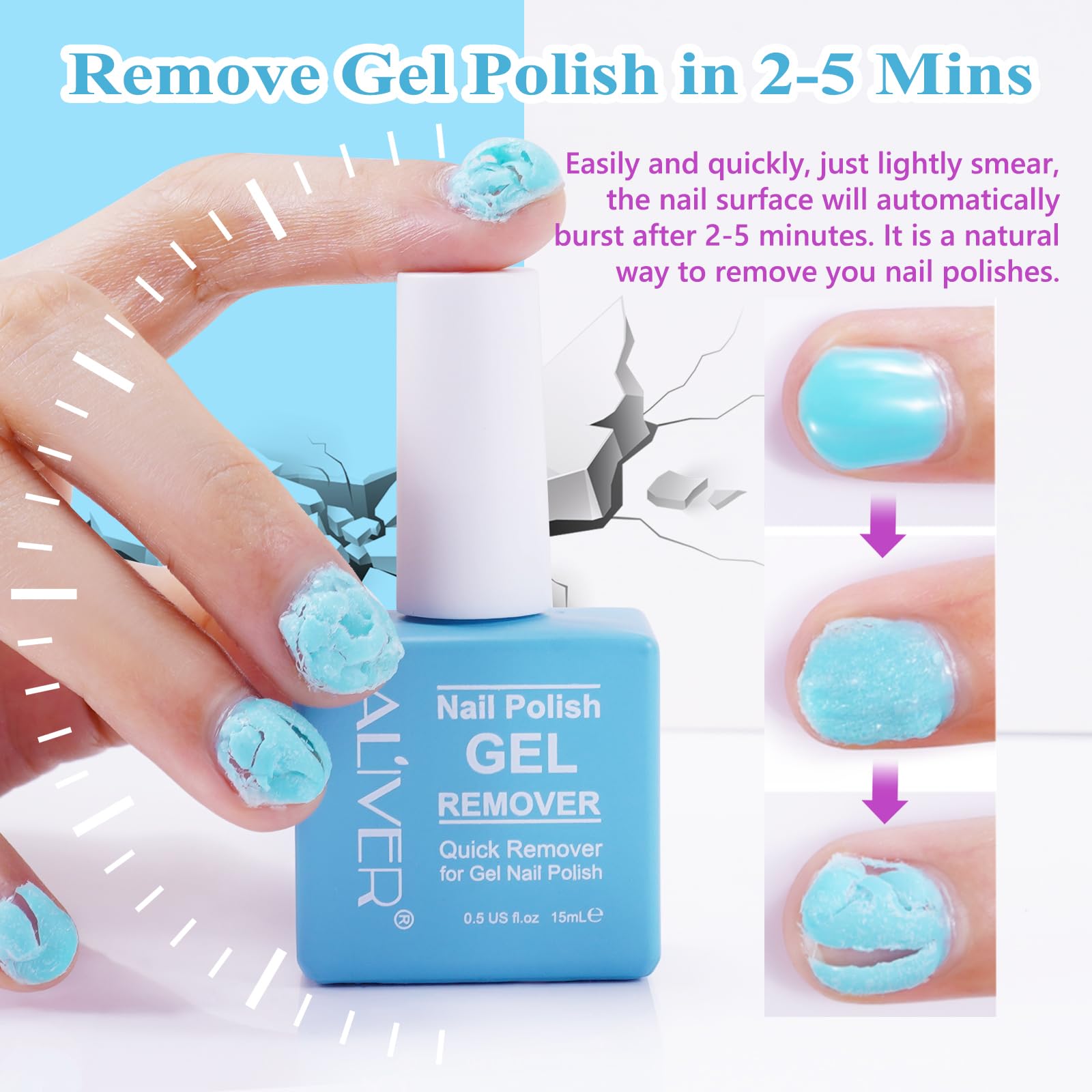 Gel Nail Polish Remover Kit, Gel Polish Remover with Nail Polish Peeler Scraper and Nail File Buffer, Easily Removes Gel Polish in 2-5 Minute