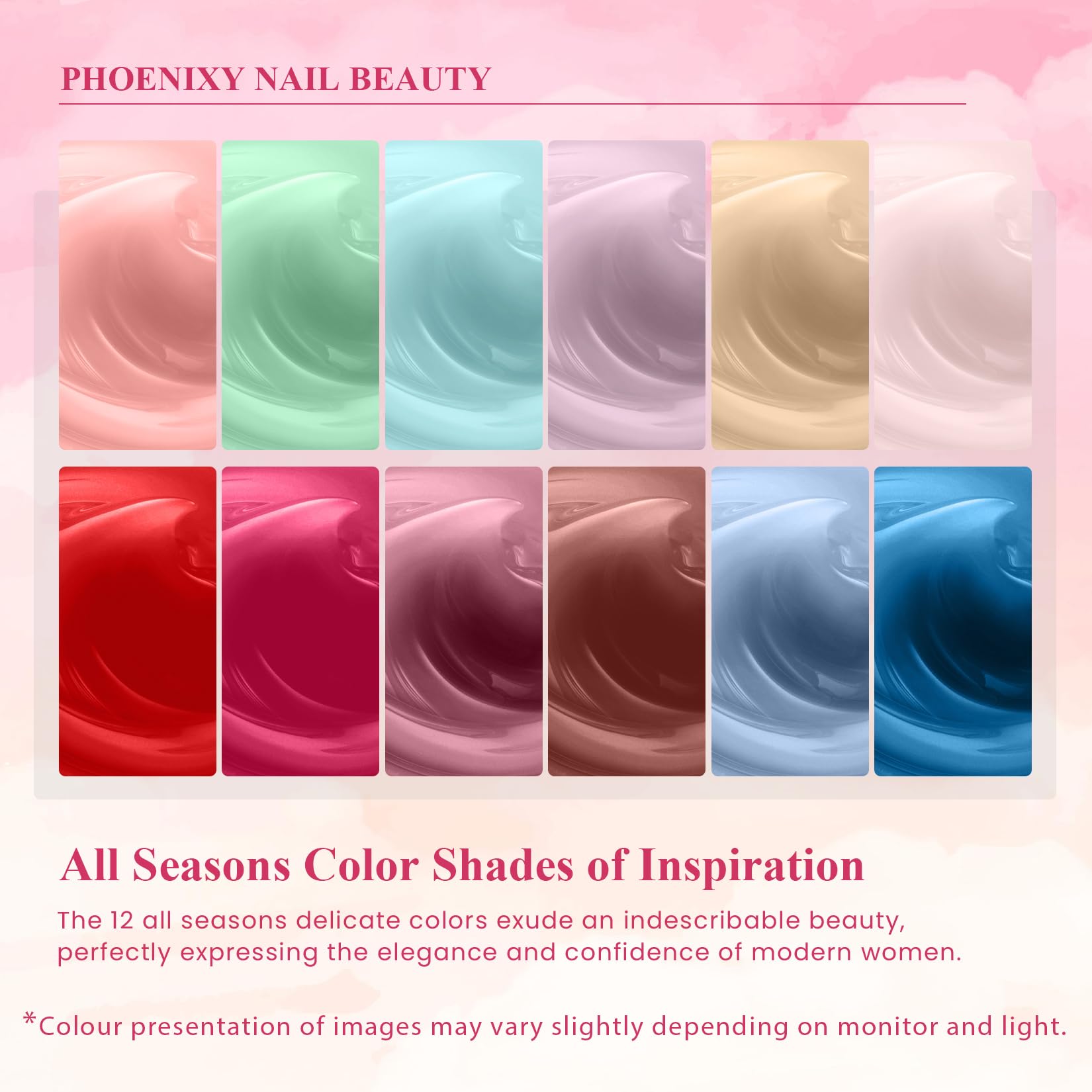 PHOENIXY Gel Nail Polish Kit with UV LED Nail Lamp - 12 Pcs Gel Polishes Set, All Seasons, Glossy Matte & Top Coat, Base Coat, Starter Kit Gift for Women
