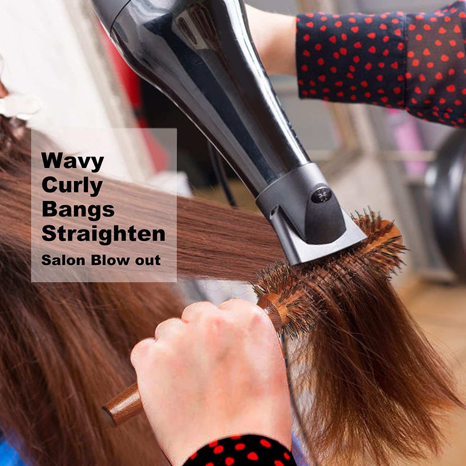 BESTOOL Round Brush for Blow Drying, Boar Bristle Round Hair Brush with Wooden Barrel, Large Round Styling Brush for Women & Men, Straightening, Curling, Adding Shine or Volume (2 inch)
