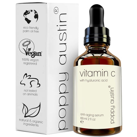 Poppy Austin 60mL Vitamin C Serum for Face with Hyaluronic Acid - Anti-Ageing Triple Purified Vitamin C Face Serum - Vit. C with Hyaluronic Acid Serum for Face - For Dark Spots, Fine Lines, Wrinkles