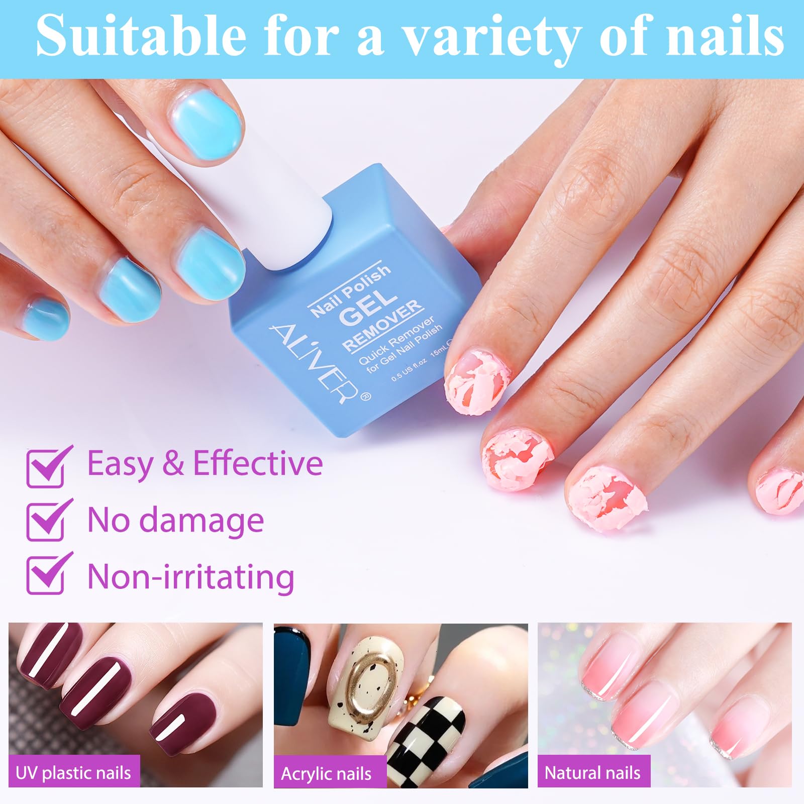 HUALIJIA Gel Nail Polish Remover Kit, 2Pcs Peeler Scraper and File Buffer, Safe & Harmless - Easily Quickly Removes Soak-Off in 2-5 Minutes, Clear