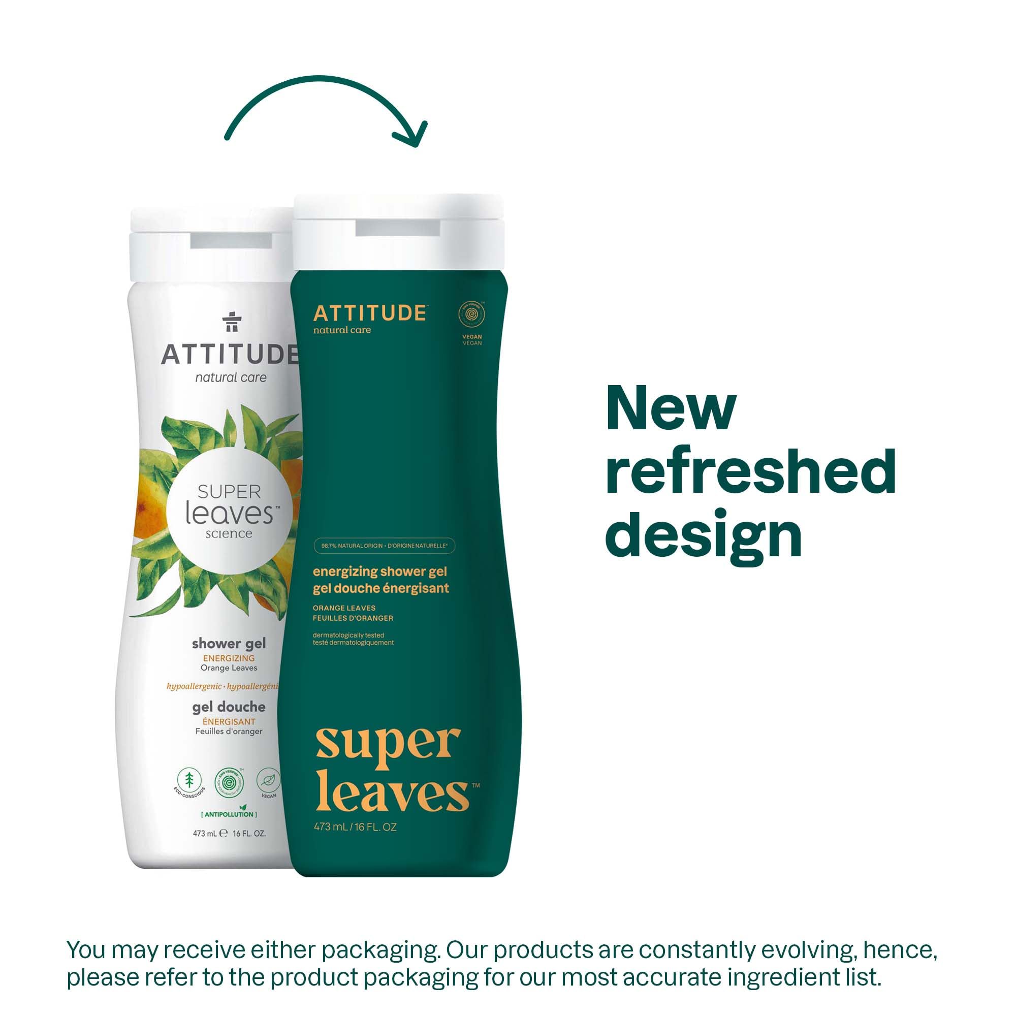 ATTITUDE Body Wash, EWG Verified Shower Gel, Dermatologically Tested, Plant and Mineral-Based, Vegan Personal Care Products, Orange Leaves, 473 mL