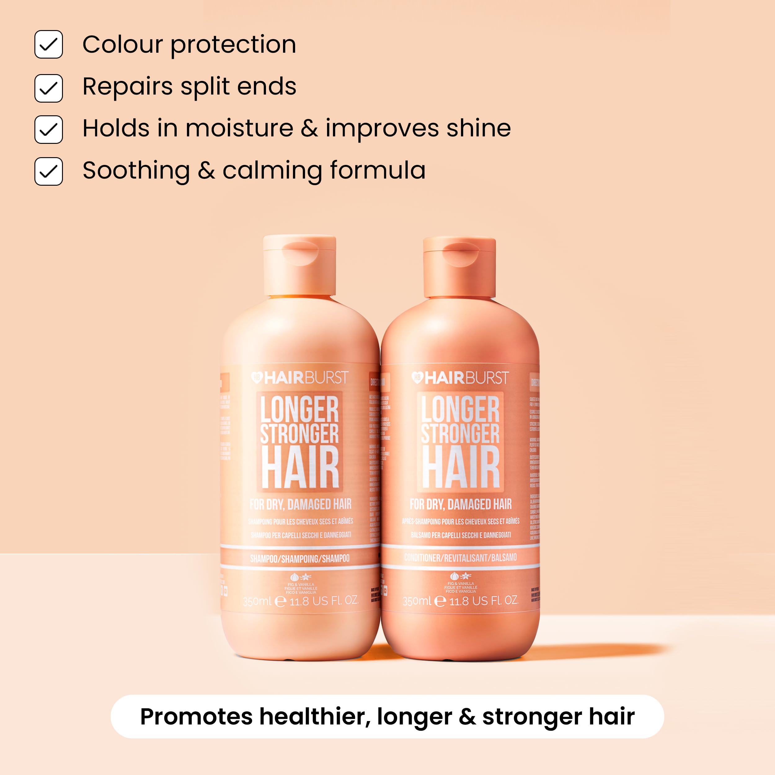 HAIR BURST Shampoo and Conditioner Set For Dry & Damaged Hair — Moisture Locking, Breakage Reducing, Colour Protecting - Enriched with Vitamin B5, Almond Oil & Fig Extract - Silicone Free UK Made