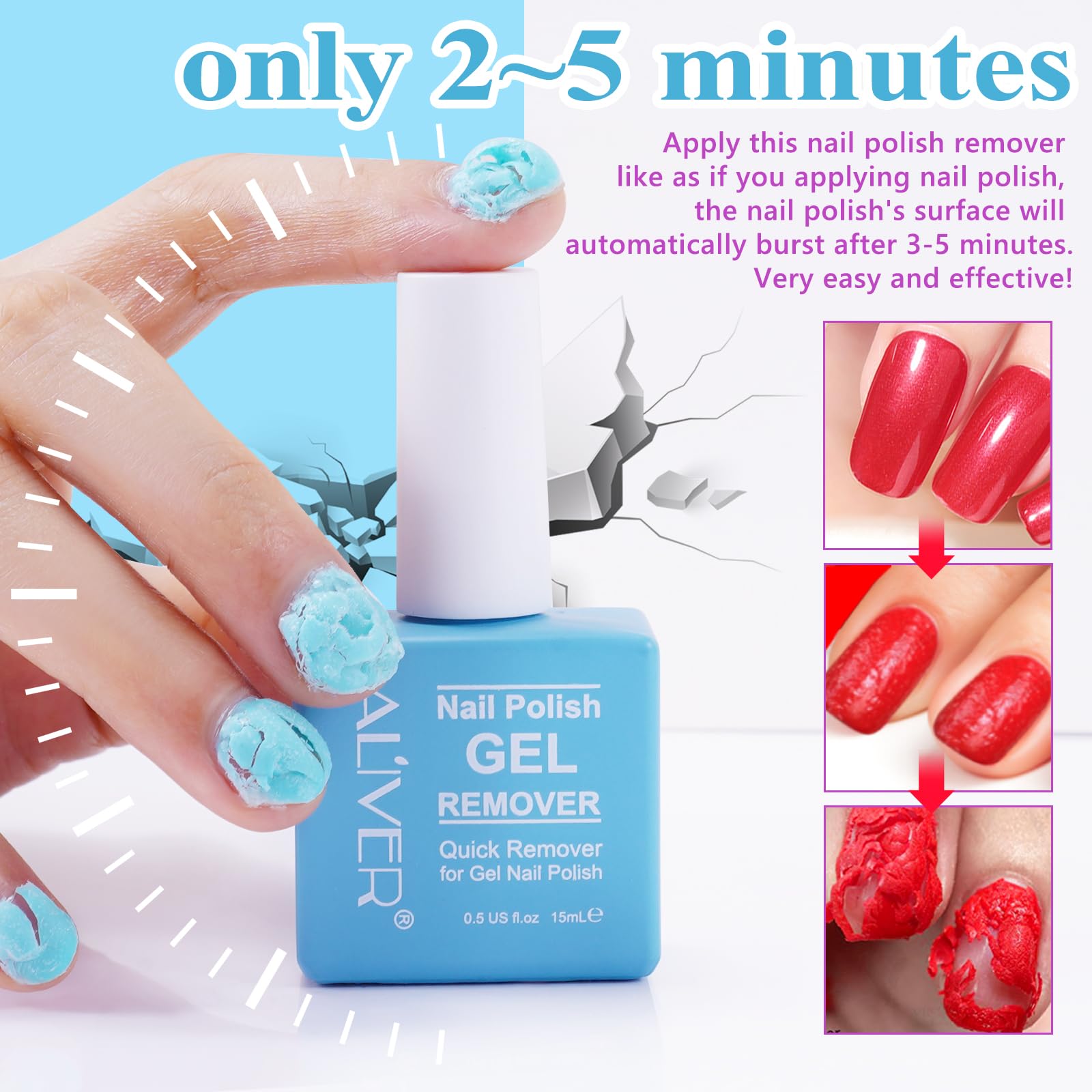 PLOBRT Gel Nail Polish Remover, Gel Polish Remover - Quick & Easy Remove in 3-5 mins, Gel Remover with Gel Polish Scraper and Nail File, No Damage To Nails (2 Pack), Blue