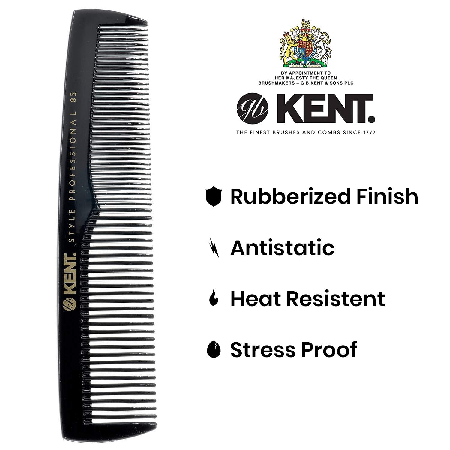 Kent SPC85 5 inch Salon-Style Dressing Cutting Comb with Wide and Fine Teeth Professional Barber Haircut Comb for Styling and Teasing, Hard Rubber, Anti-static, Unbreakable & Heat Resistant