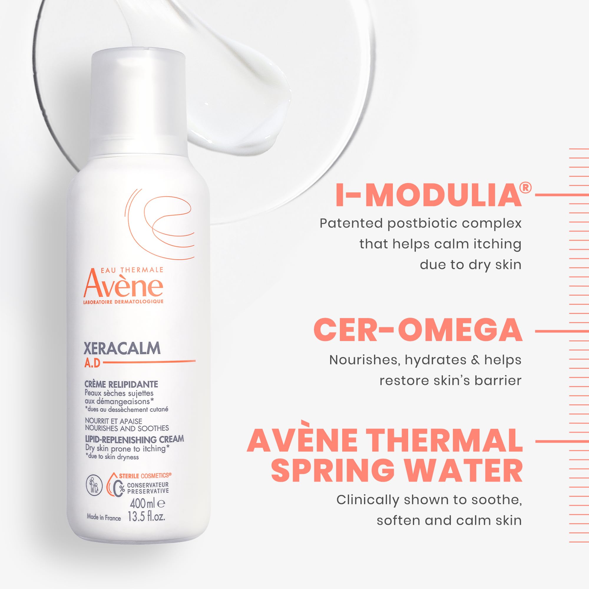 Avene XeraCalm A.D Lipid-Replenishing Cream, Atopic Dermatitis, Eczema-Prone, No Preservatives, Fragrance-Free, 6.7 Oz