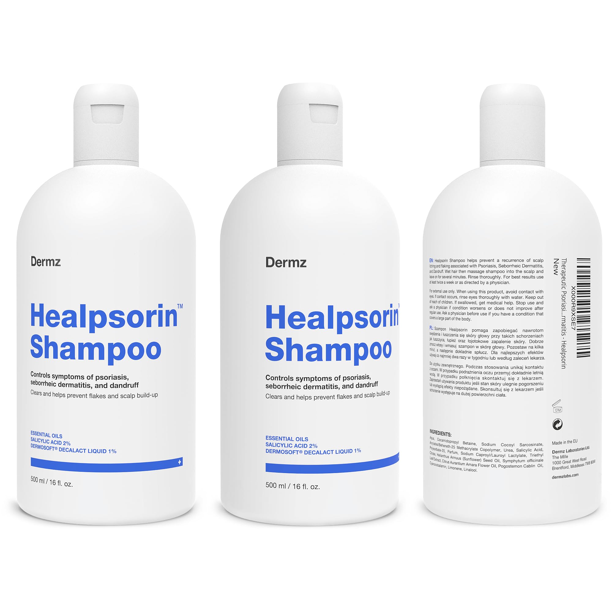 Healpsorin Psoriasis Anti Dandruff Shampoo. Flaky Scalp Psoriasis Treatment. Helps with Eczema, Dermatitis & Itchy Dry Scalp. Salicylic Acid Shampoo. Contains Dermosoft® 1%. 500ml