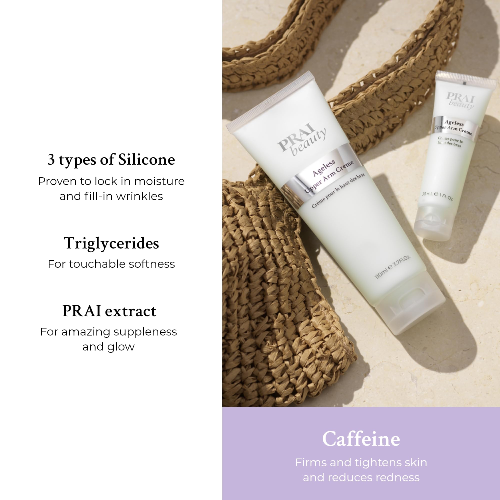 PRAI Ageless Upper Arm Creme 110ml - Advanced Firming & Anti-Ageing Body Cream - Moisturising & Tightening Lotion - With Caffeine & Caprylic/Capric Triglycerides - Tones Loose, Saggy Skin - Mint Scent