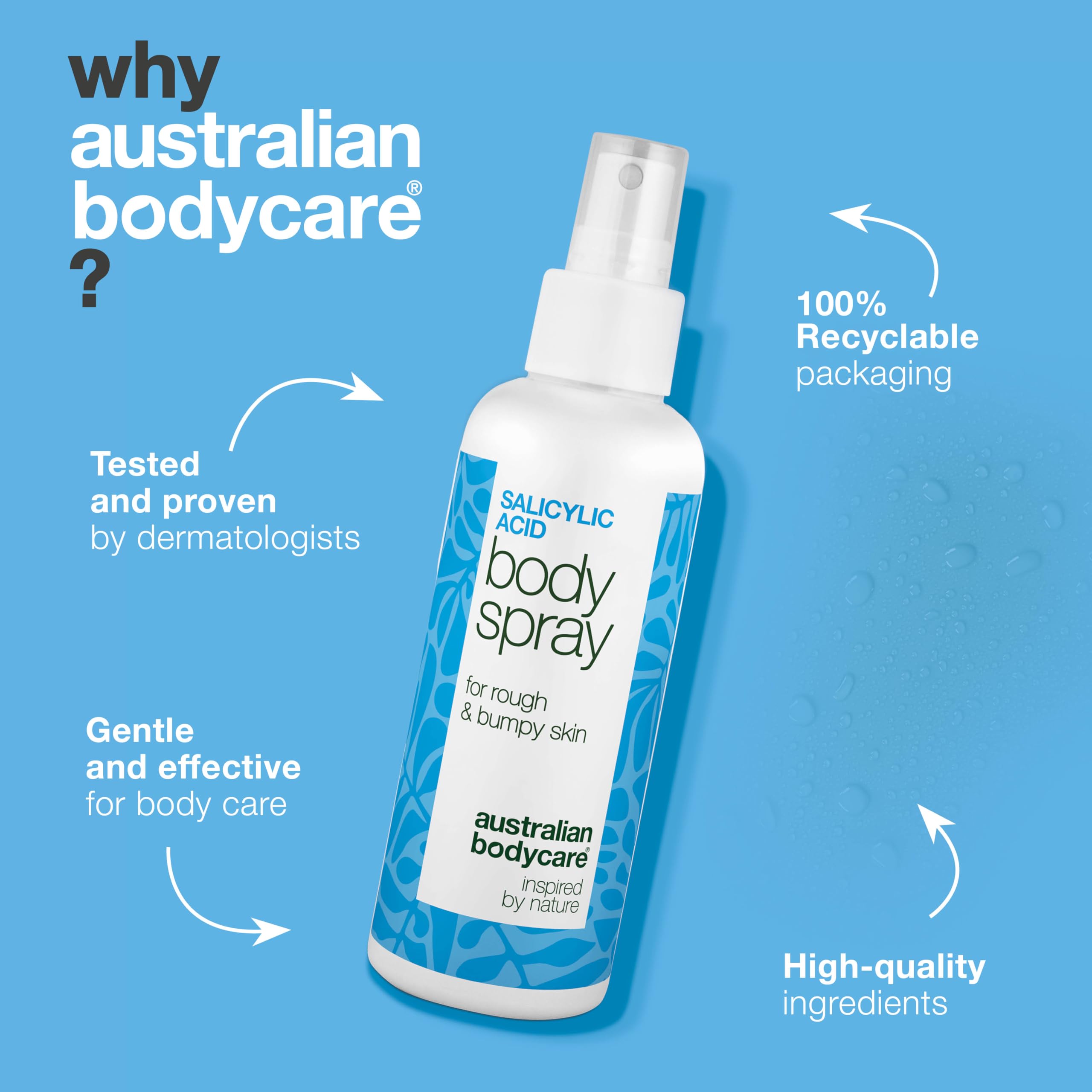 Salicylic acid spray against body breakouts, clogged pores and rough skin – with 2% salicylic acid and glycolic acid for clearer, smoother skin