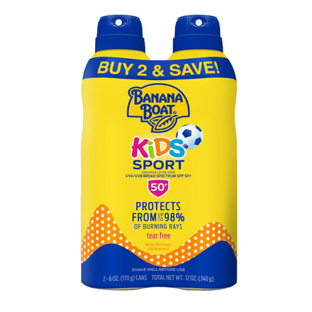 Banana Boat Sunscreen Kids Sport, Tear-Free Broad Spectrum Sunscreen Spray - SPF 50-6 Ounce Twin Pack