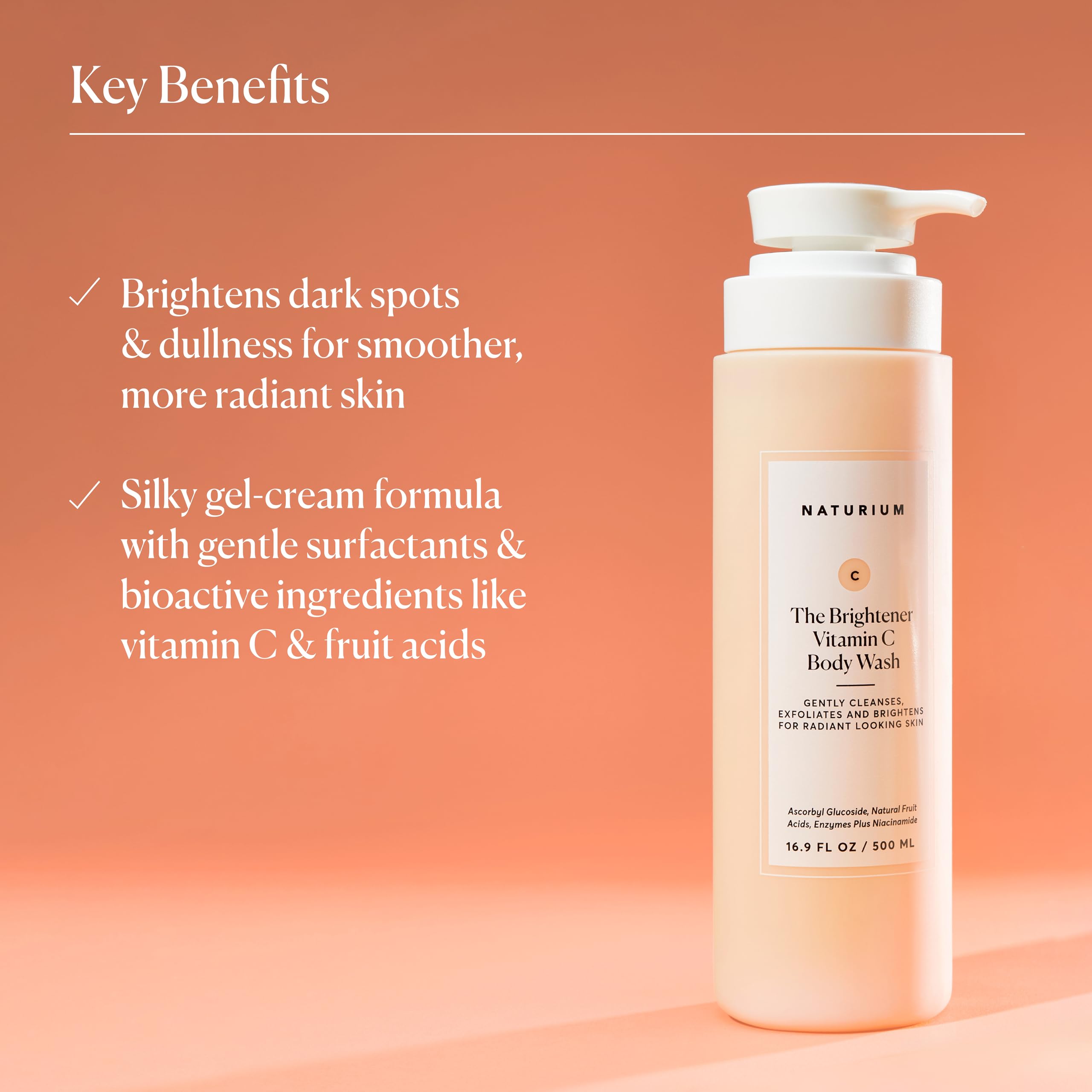 Naturium The Brightener Vitamin C Body Wash, Gentle Cleanser | 16.9 FL OZ / 500 ML