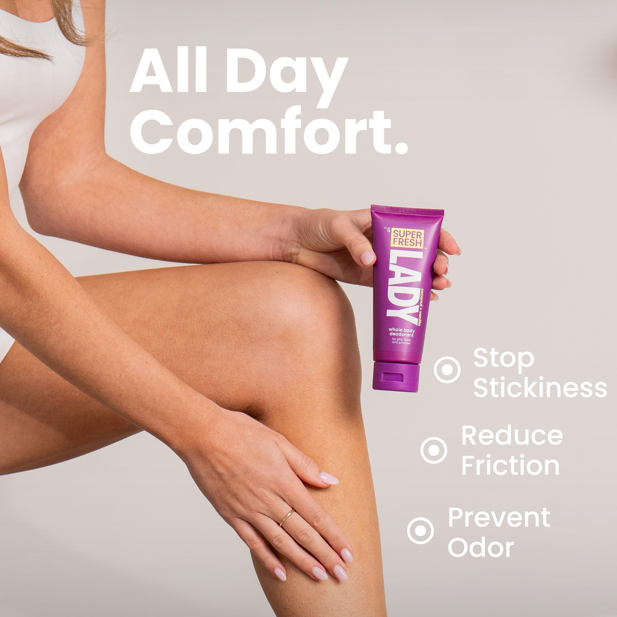Super Fresh Lady Whole Body Deodorant For Women | For Privates, Body & Skinfolds | Stop Odor Stay Fresh | Aluminum Free Feminine Hygiene | Coconut + Vanilla | 4oz