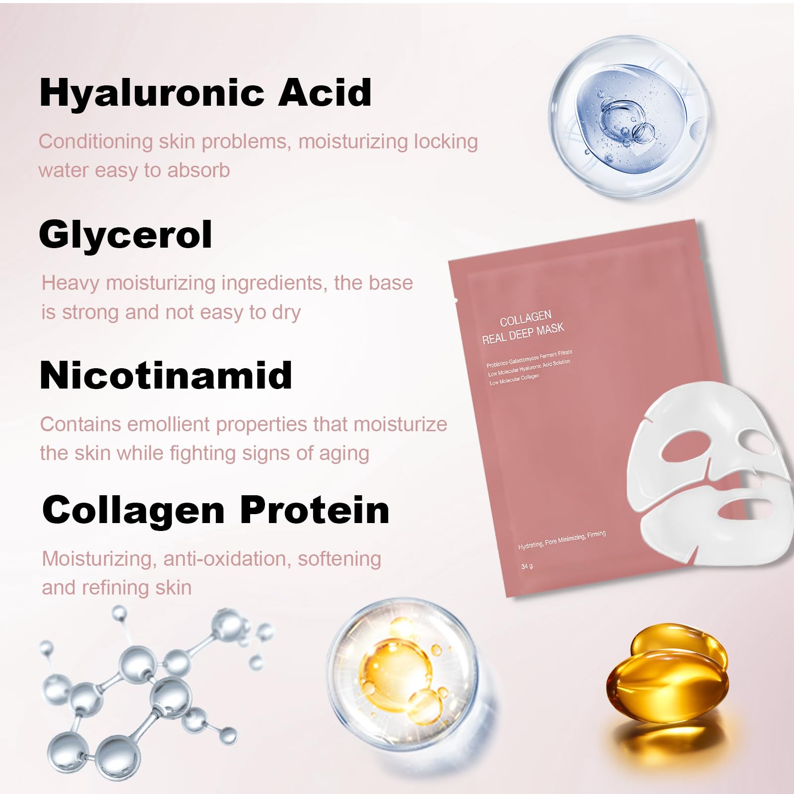 Bio Collagen Face Mask Overnight, Korean Glass Skin Collagen Real Deep Face Masks Skincare, Korean Skincare - Fights Wrinkles, Glow & Rejuvenating Skin, 8 Pack
