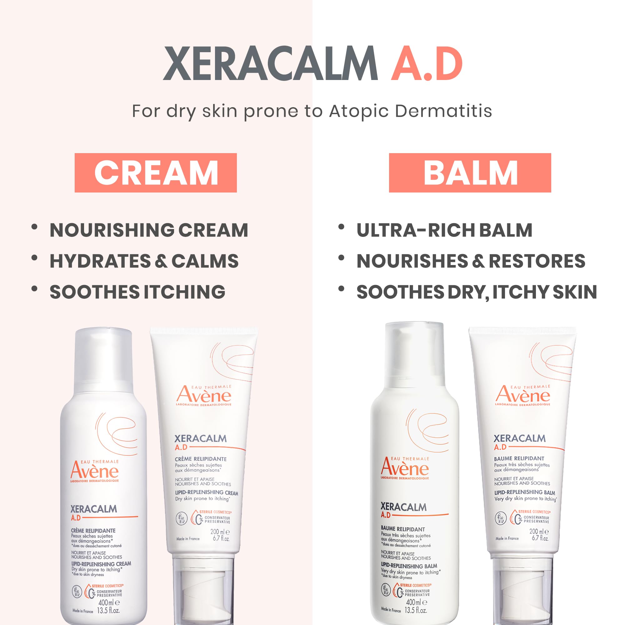 Avene XeraCalm A.D Lipid-Replenishing Cream, Atopic Dermatitis, Eczema-Prone, No Preservatives, Fragrance-Free, 6.7 Oz