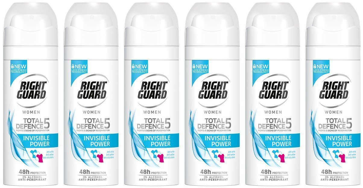 Right Guard Women Total Defence 5 Invisible Anti-Perspirant Aerosol Deodorant 150 ml - Pack of 6