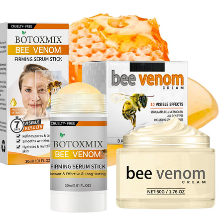 Bee Venom Firming Skin Care Set, With Boto-x Bee Venom Firming Serum Stick & Anti Wrinkle Face Cream, Boto-x Serum, Bee Venom Wrinkle Removal Cream, 2-in-1 Face Lift Kit for Wrinkles & Sagging Skin