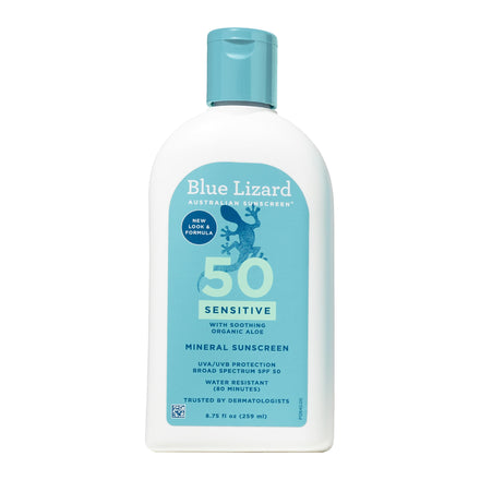 Blue Lizard Sensitive Mineral Sunscreen with Zinc Oxide, SPF 50+, Water Resistant, UVA/UVB Protection with Smart Bottle Te.