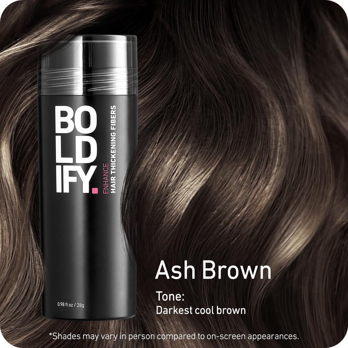 BOLDIFY Hair Fibres (28g) - Fill In Thinning and Fine Hair for an Instantly Fuller, Thicker Look - 14 Shades for Women and Men - Ash Brown