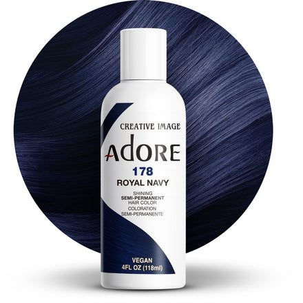 Adore Semi Permanent Hair Color - Vegan and Cruelty-Free Blue Hair Dye - 4 Fl Oz - 178 Royal Navy (Pack of 1)