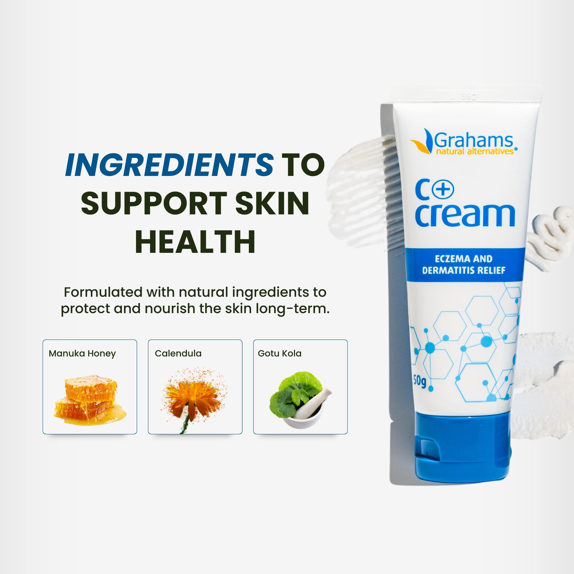 Grahams Natural C+ Eczema Cream - Clinically Proven Eczema Cream for Dry Skin, Inflammation, Dermatitis & Itchy Skin Relief for Adults - with Manuka Honey - Hypoallergenic & Steroid-Free (120g)