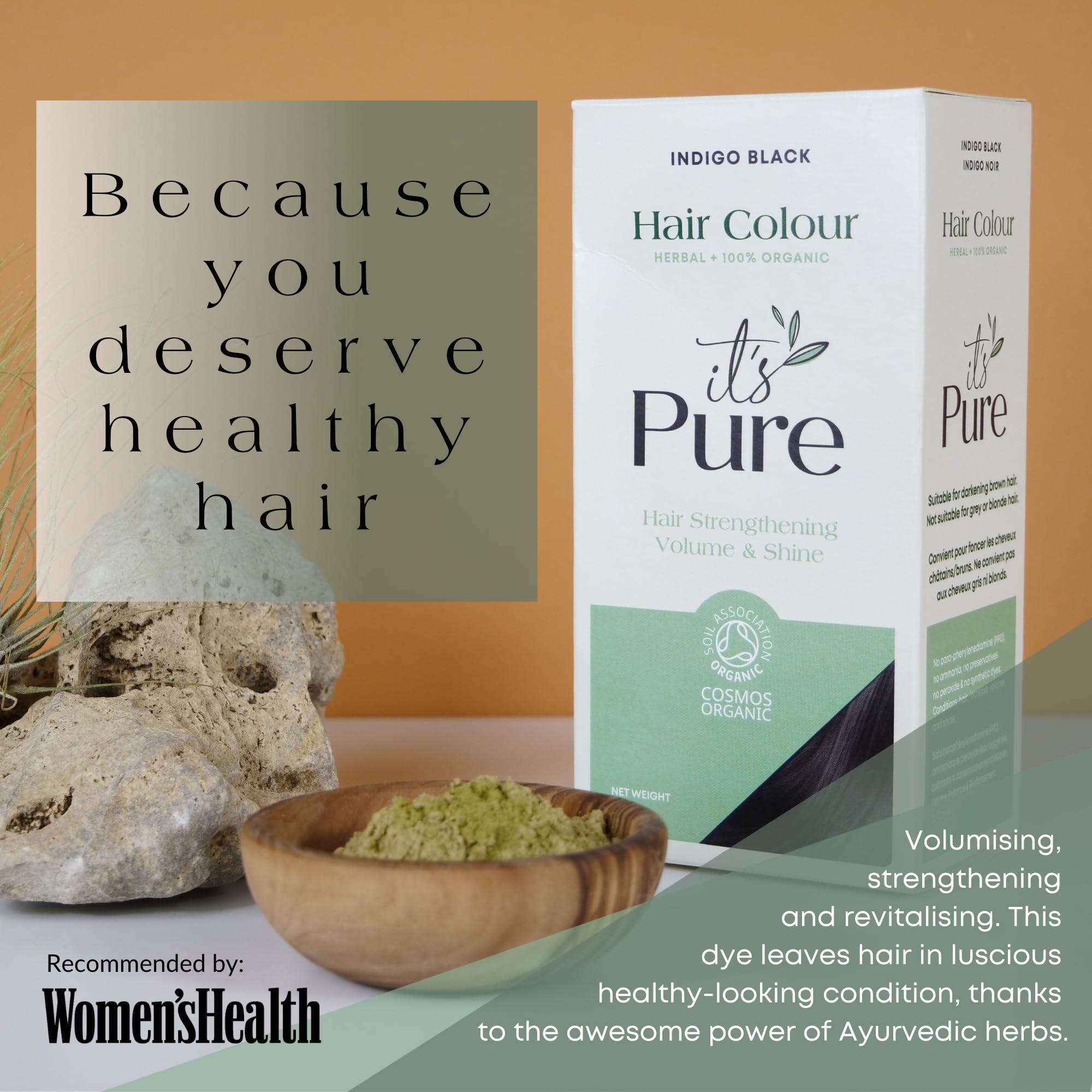 It's Pure Organic Henna Hair Dye in Indigo Black | 100% Natural, Vegan, & Gluten Free | PPD Free Hair Dye, Ammonia Free, Resorcinol Free, & Peroxide Free | Volumising, Strengthening, & Revitalising |