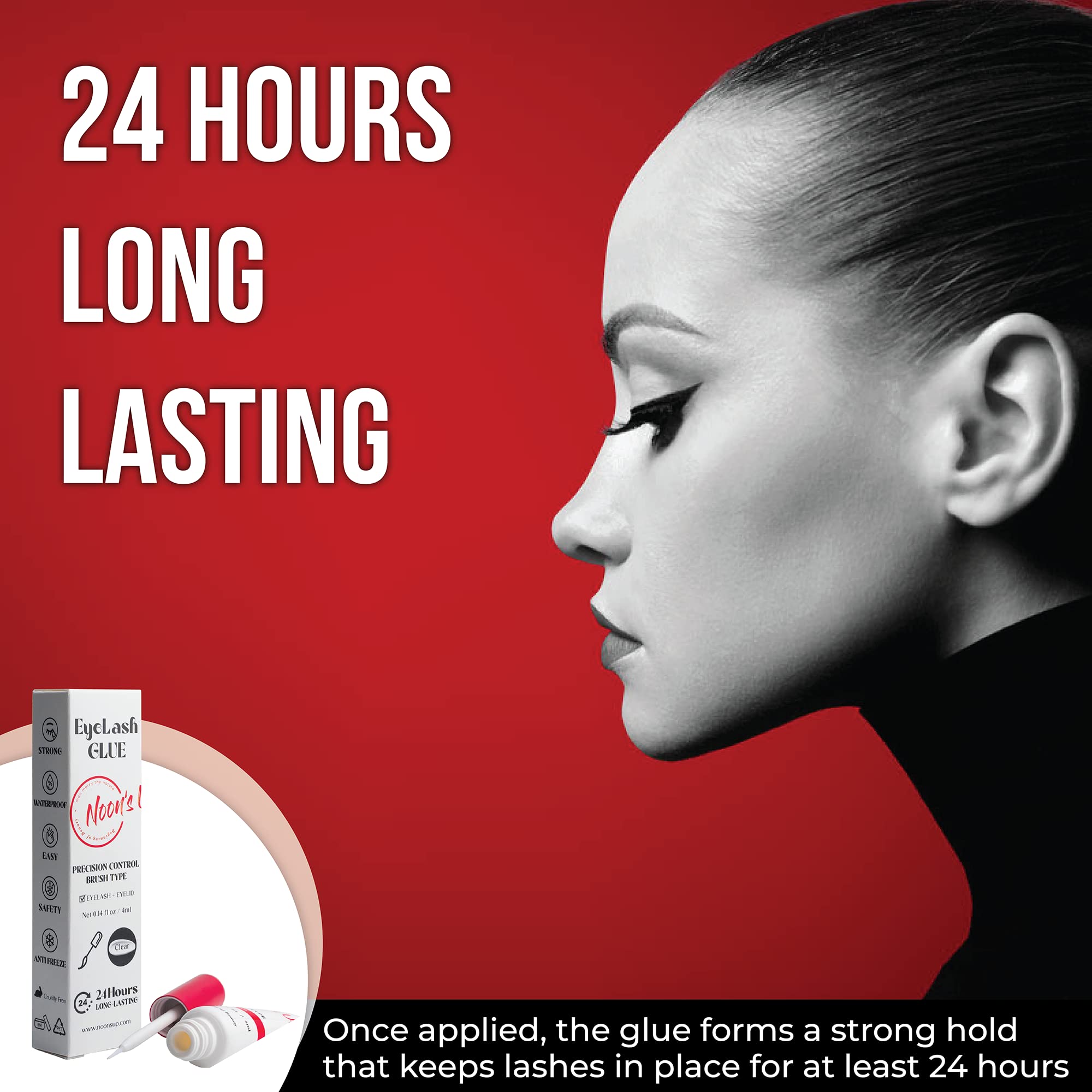 NOON'S UP Black Eyelash Glue - Super Strong Hold, Waterproof, Hypoallergenic Adhesive for Sensitive Eyes (0.14 Fl. Oz.)