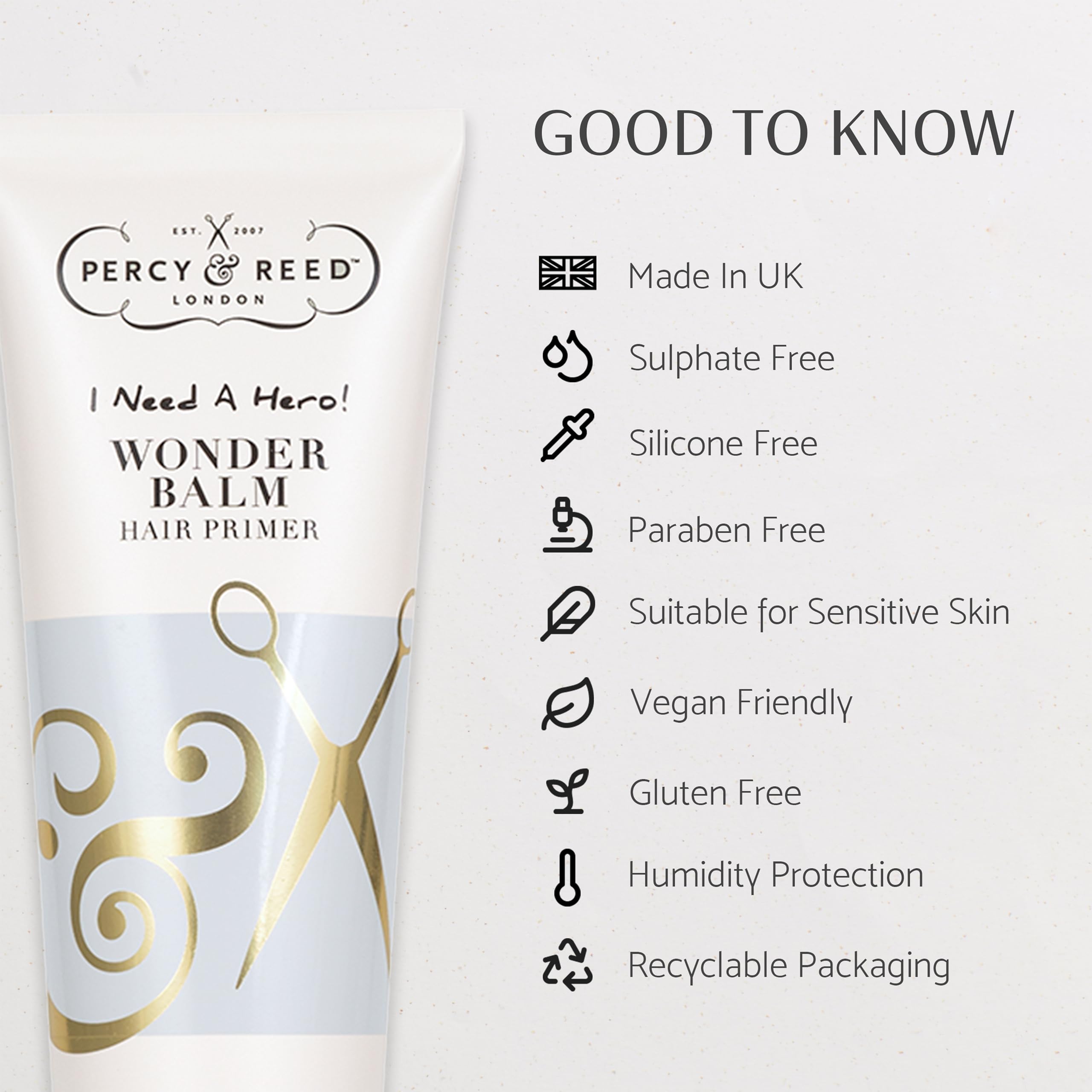 Percy & Reed I Need A Hero Wonder Balm Hair Primer - Fights Frizz, Boosts Shine, 72-Hour Humidity Control, Flyaways & Split-Ends. Silicone-Free, Sulphate-Free, Paraben-Free, Vegan Friendly - 75ml