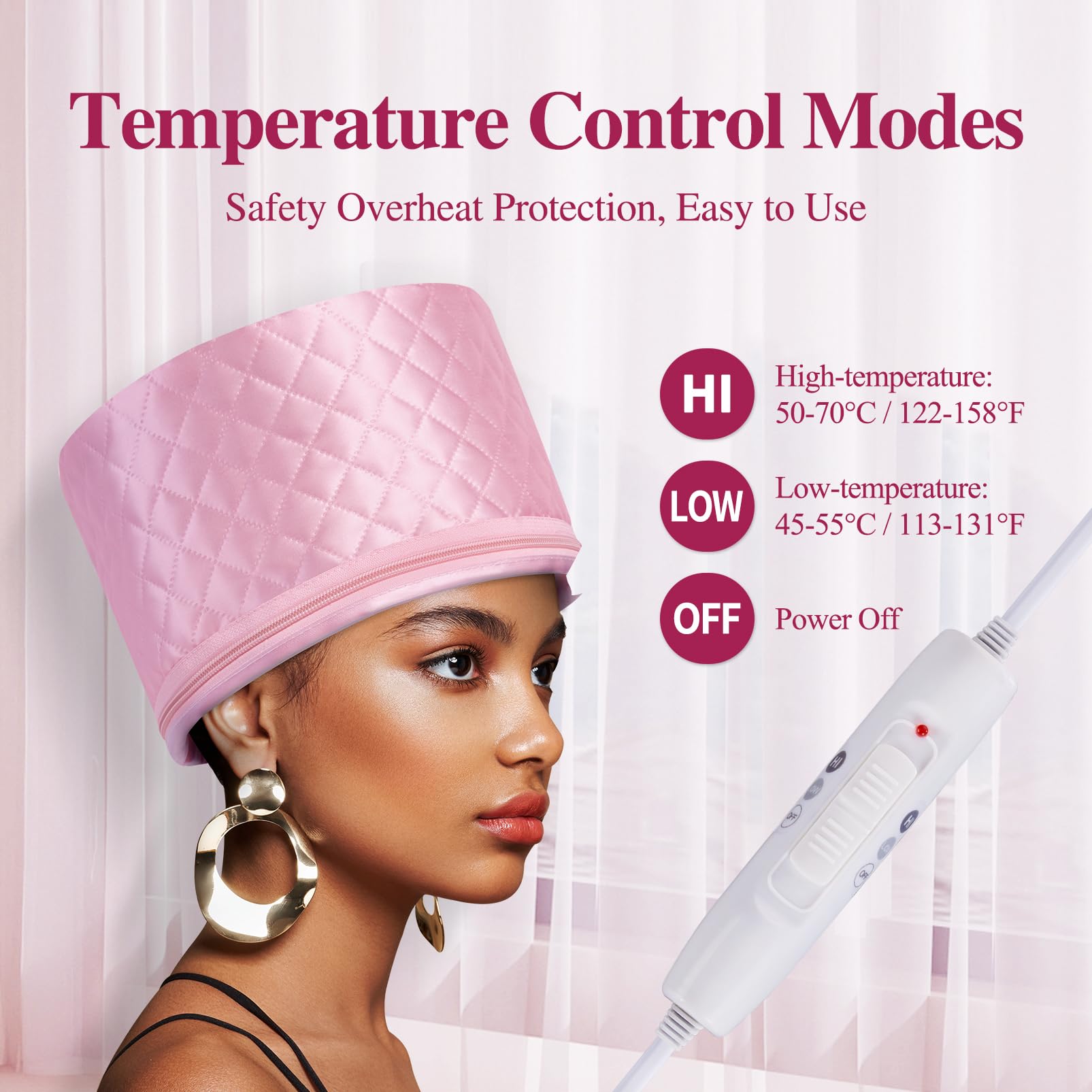 Hair Cap Treatment Steamer - Deep Conditioning Thermal Heat Caps Electric for Afro Hair Hot Care Hat Home Spa with 2 Mode/Pink (UK Plug)