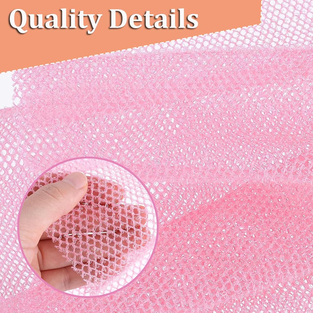 2Pack African Net Sponge Bath Body Exfoliating Scrubber Mesh Exfoliating Bath Sponge Back Scrubber Skin Smoother Deep Cleaning for Men & Women Shower/Stocking Stuffer Body Washing (Black+Pink)