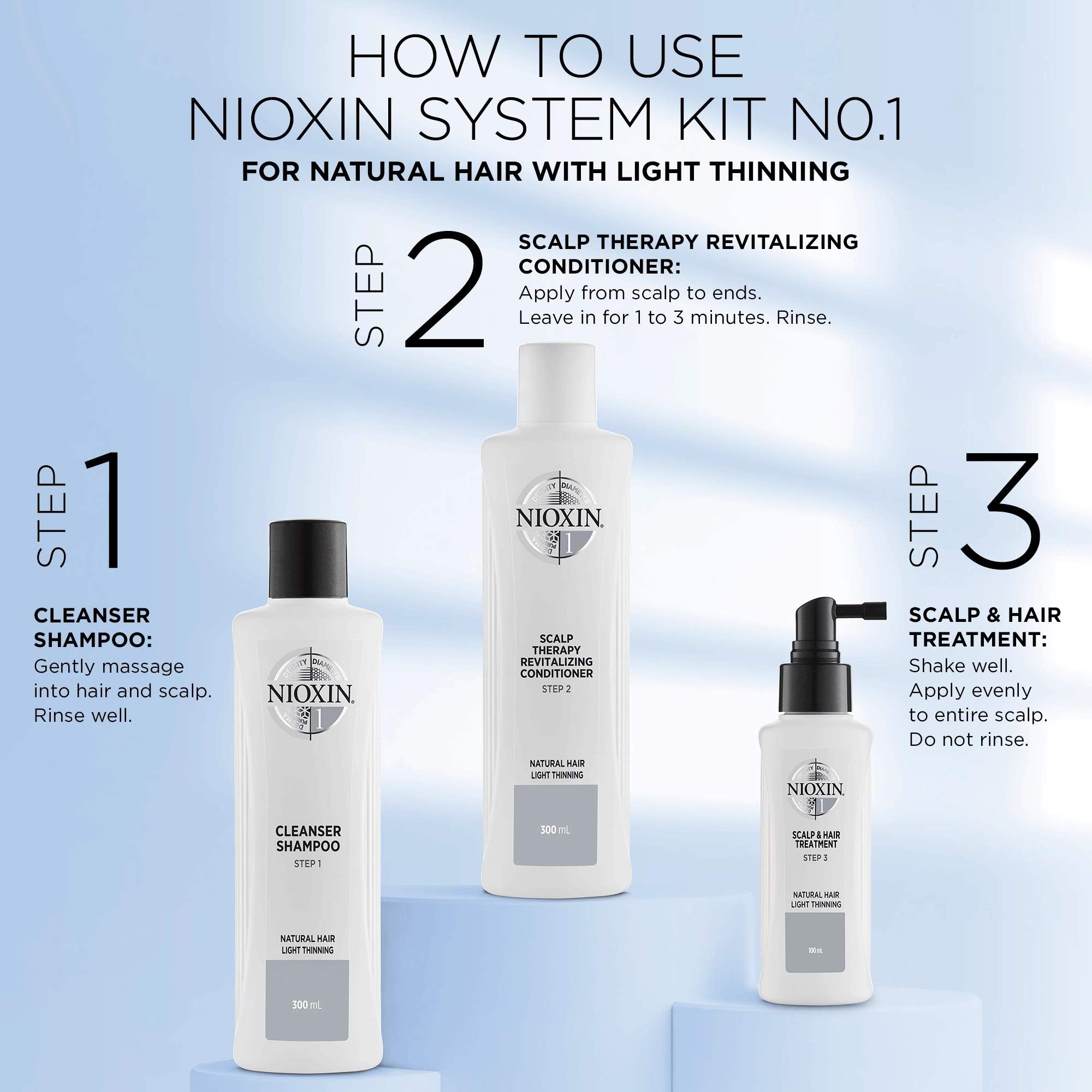 Nioxin 3-Part System, System 1 Natural Hair with Light Thinning, Hair Thickening Treatment, Scalp Therapy, Trial Kit