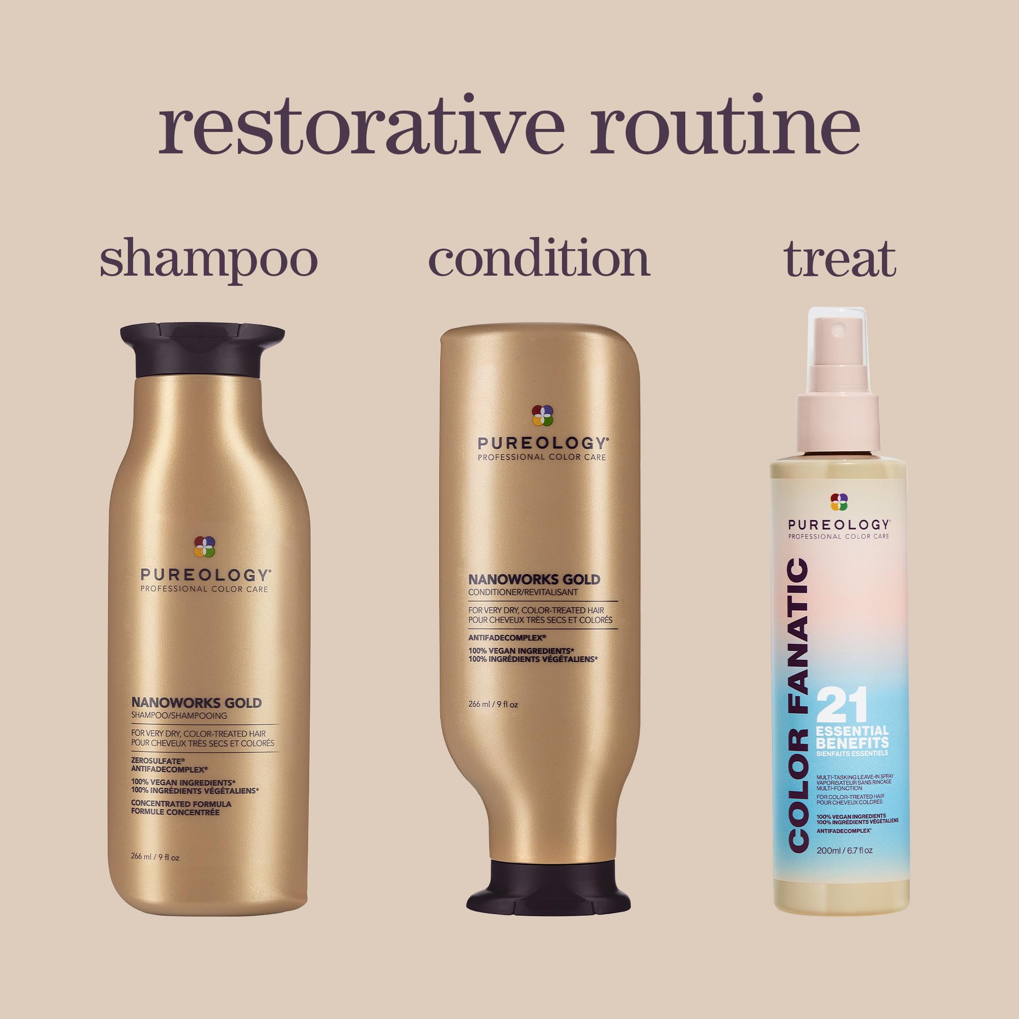 Pureology Nanoworks Gold, Shampoo, For Fine, Very Dry, Colour-Treated Hair, Renews Softness And Shine, Vegan Formulas, Sulphate Free, 266ml