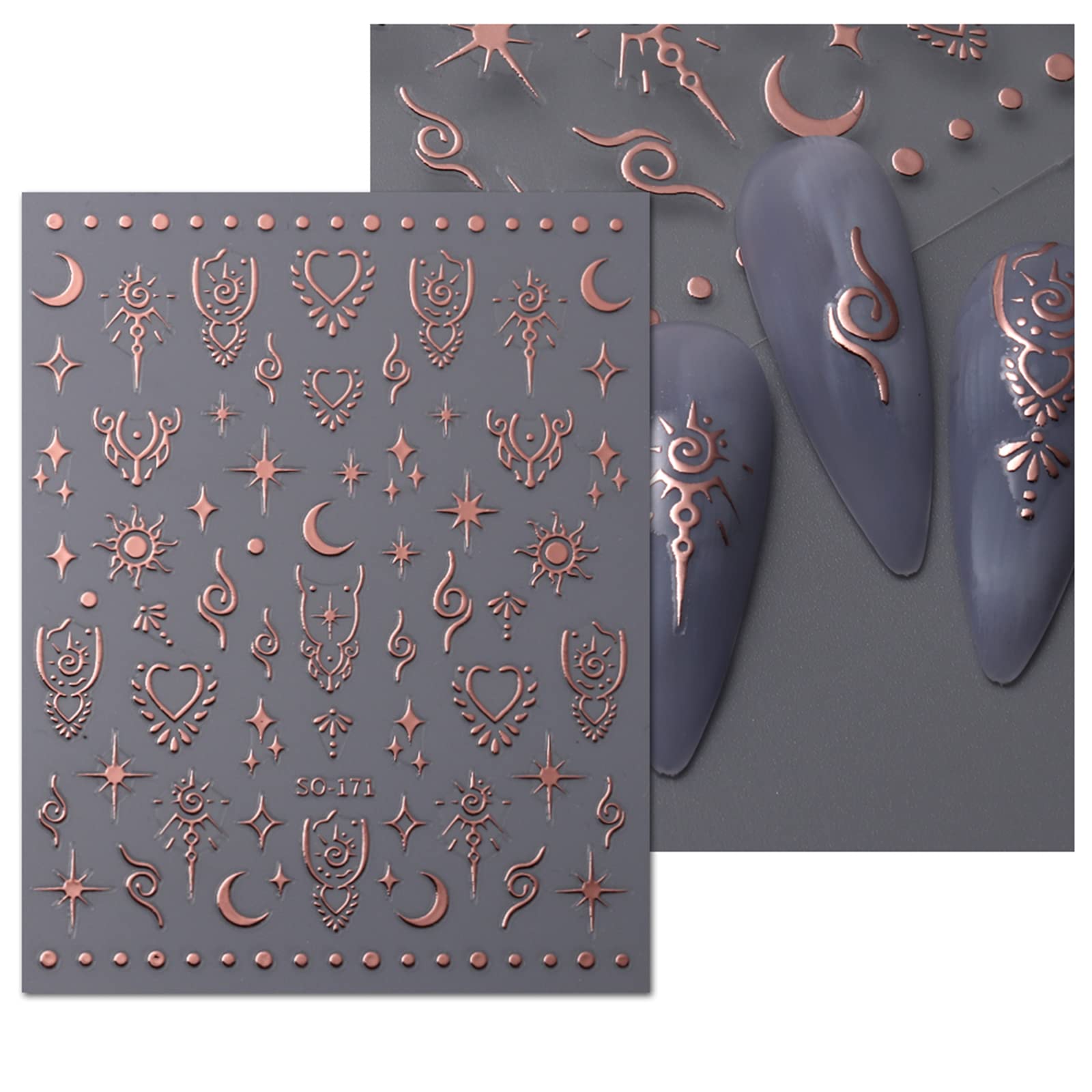 JMEOWIO 9 Sheets Moon Star Nail Art Stickers Decals Self-Adhesive Pegatinas Uñas Sun Nail Supplies Nail Art Design Decoration Accessories