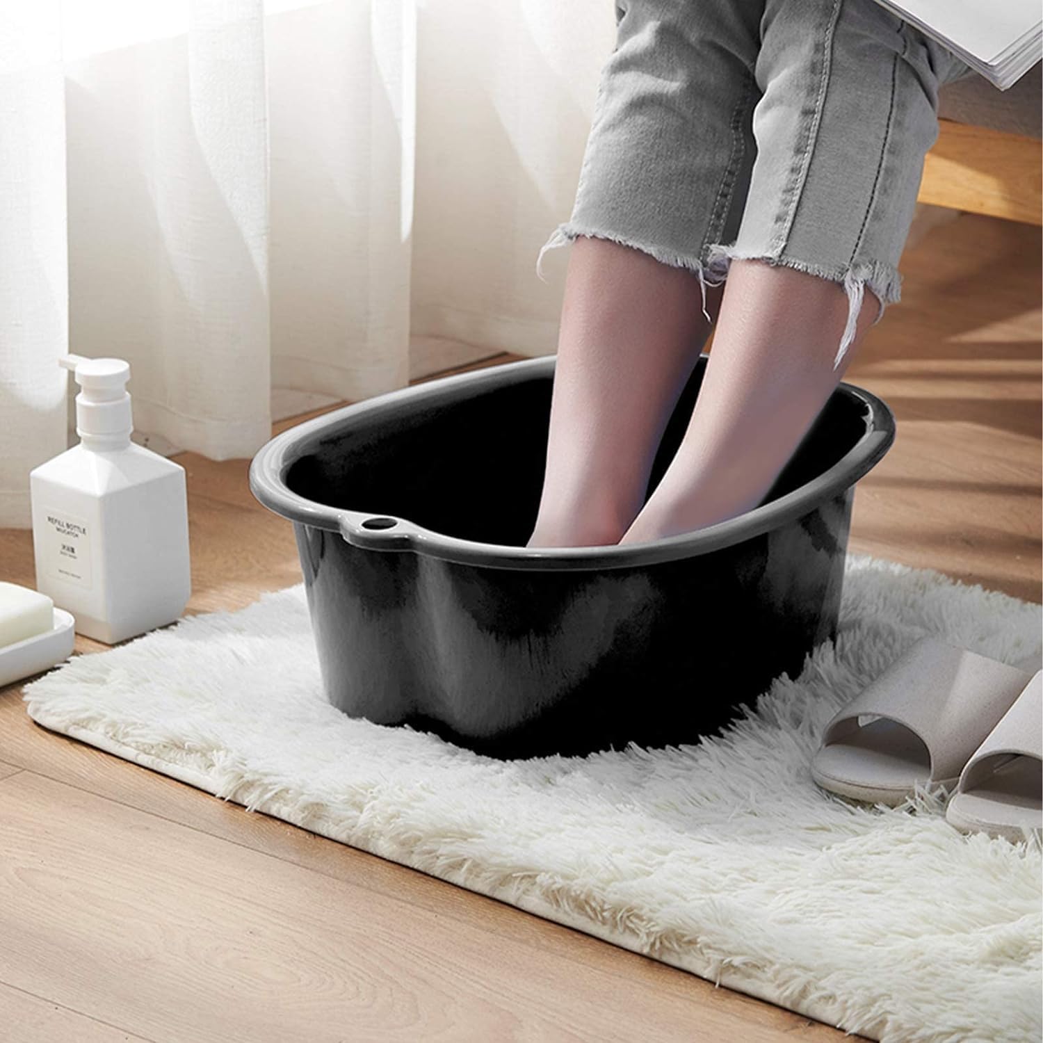 AXLOFO® Large Spa Foot Bath Bowl, Sturdy Plastic Foot Soak Bowl, Massage Foot Pedicure Bowl, Detox, feet soak, Extra Footbath Foot Basin for Soaked to Remove Dead Skin, Calluses (Black)