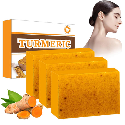 Turmeric Glow Soap - Turmeric Soap for Skin Brig_htening - Natural Tumeric Soap for Body & Face - Handmade Turmeric Soap Bar - Tumeric Soap for Acne, Dark Spots, Smooth Skin (300g (Pack of 3))