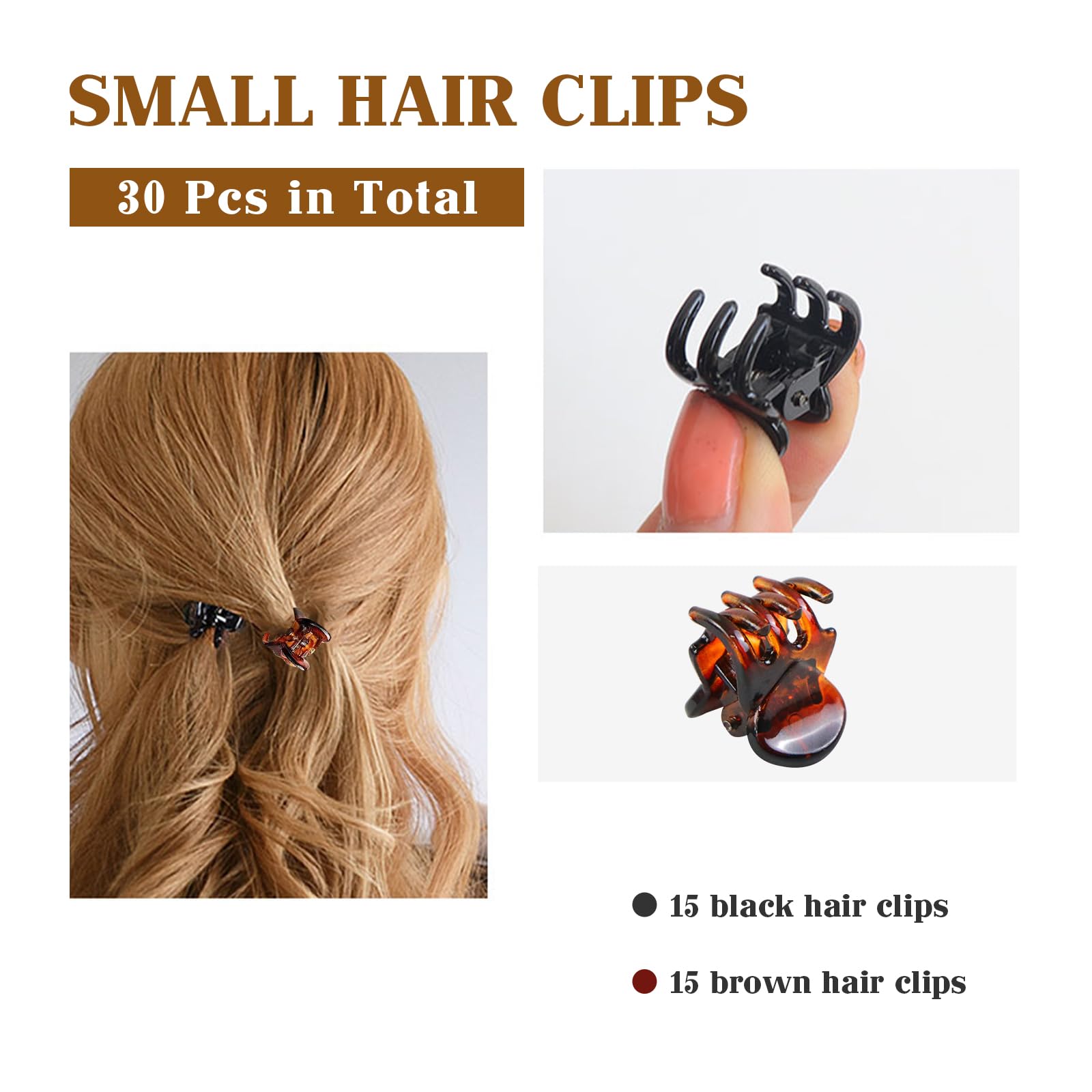 Qufiiry 30PCS Mini Hair Clips, Small Hair Clips, Mini Claw Hair Clips, Small Hair Clips for women with Storage bags, Non-slip Hair Catch for Women Girl's Hair Black and Brown